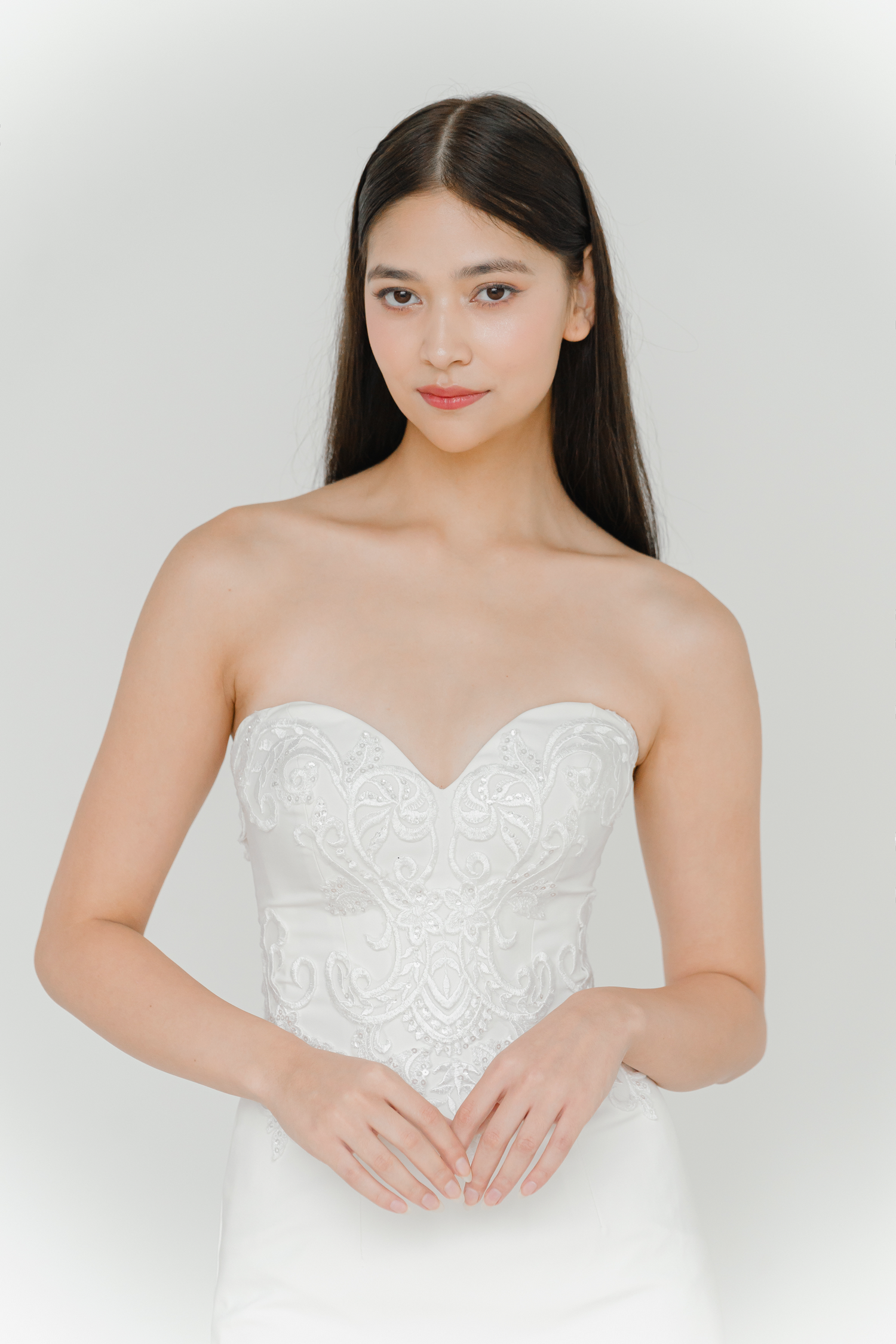 Audrey wedding dress front view with sweetheart neckline
