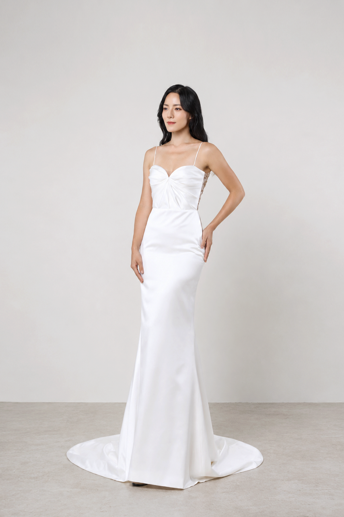 Cordelia wedding dress front view with a sweetheart neckline and delicate straps