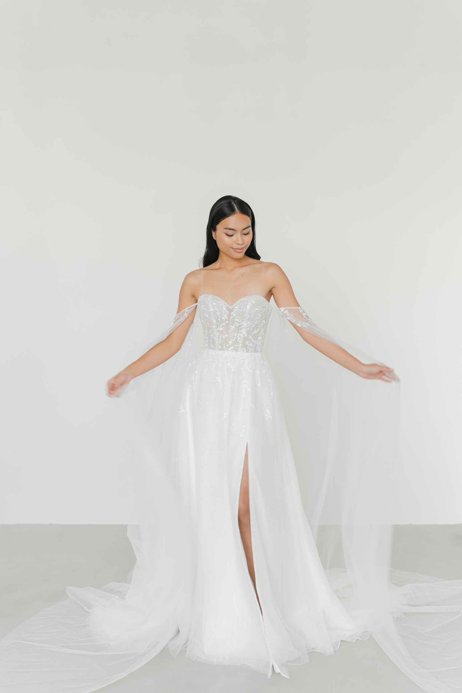 Ellery wedding dress front view with a sweetheart neckline and A-line silhouette