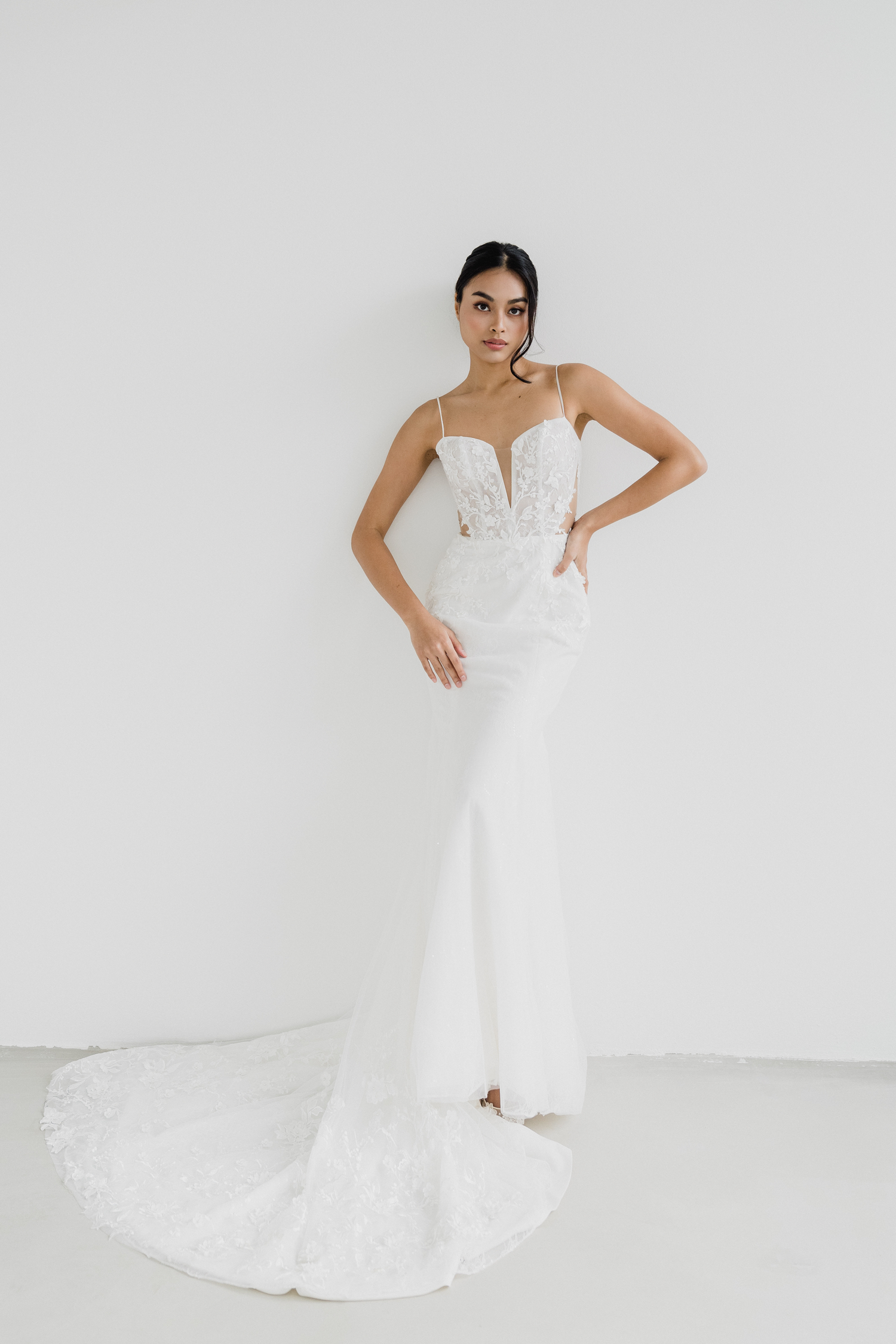 Inez bridal gown featuring a soft lace mermaid silhouette