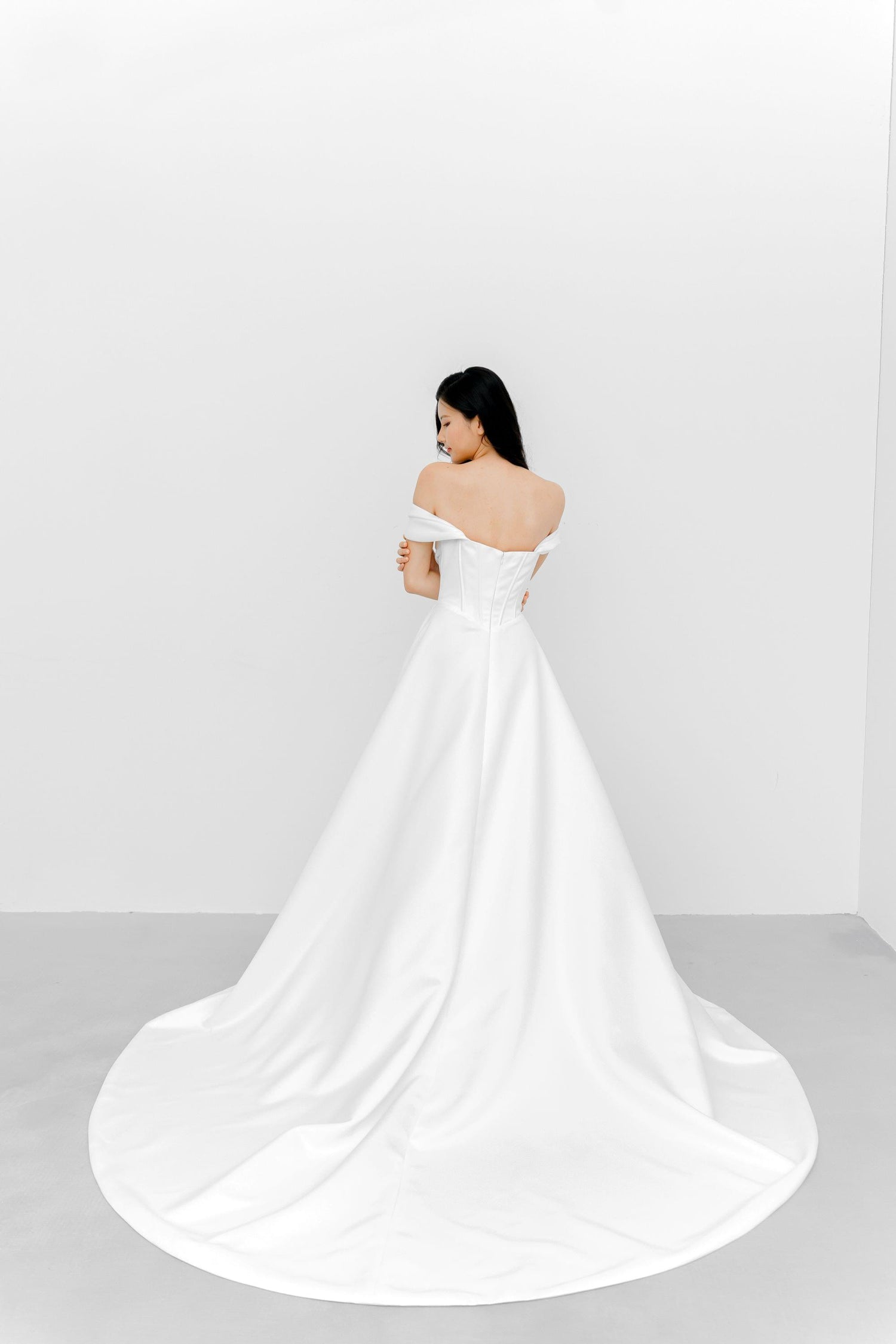 Jovana bridal gown train showcasing the elegant flowing silhouette and graceful train