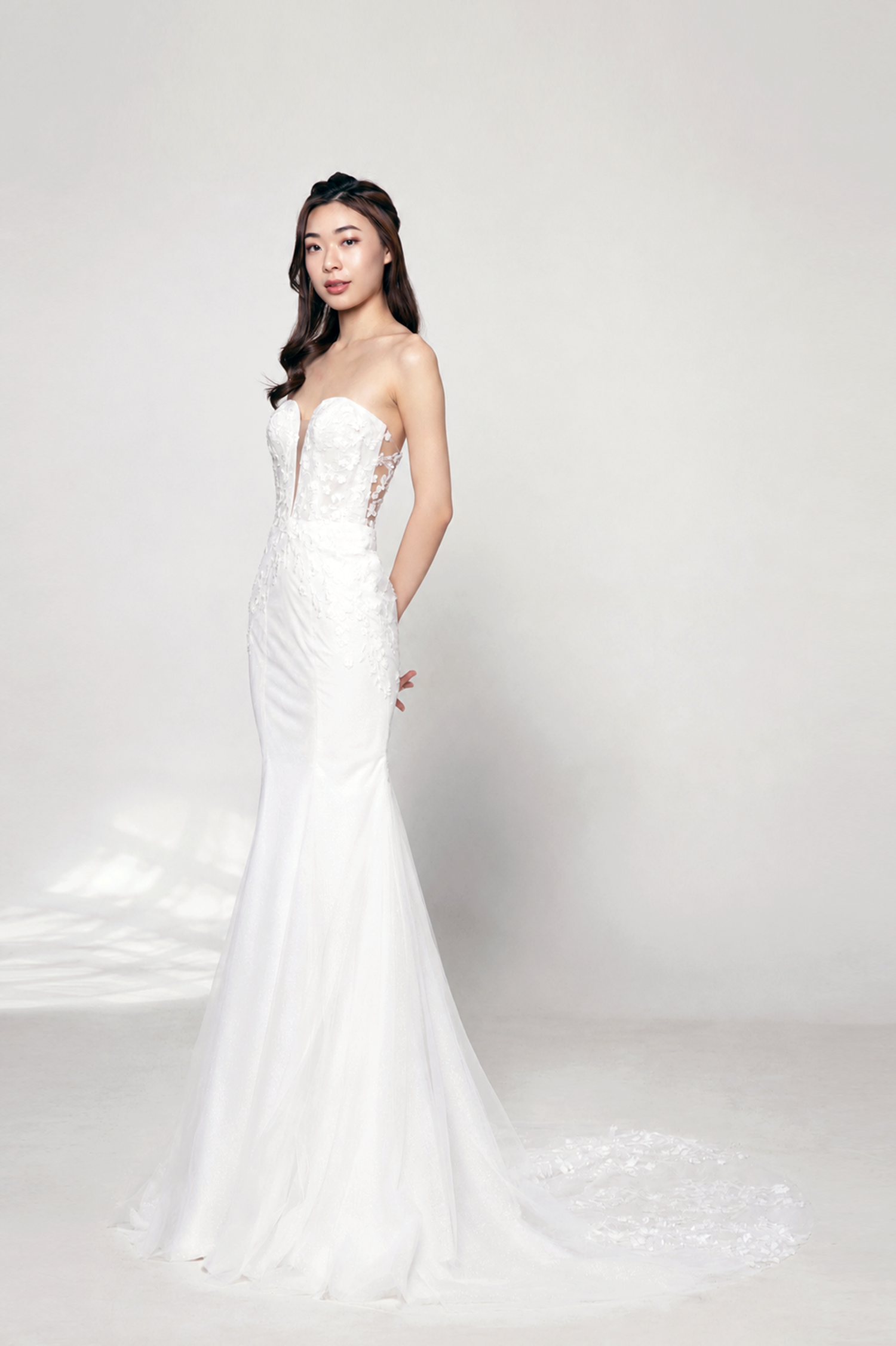 Laura wedding dress front view with a sweetheart neckline and romantic mermaid silhouette