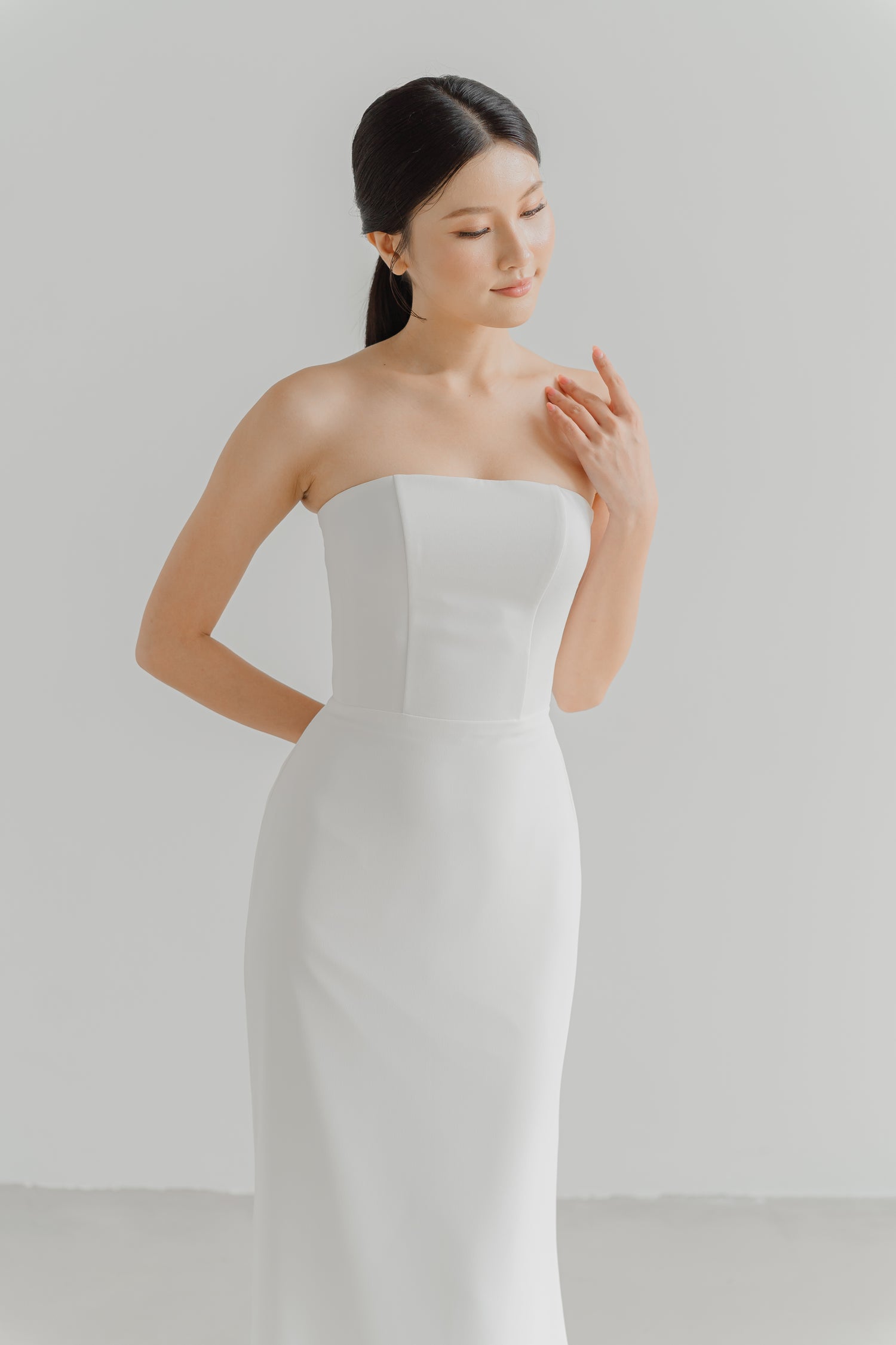 Close-up of Lilith bridal gown showcasing the elegant neckline