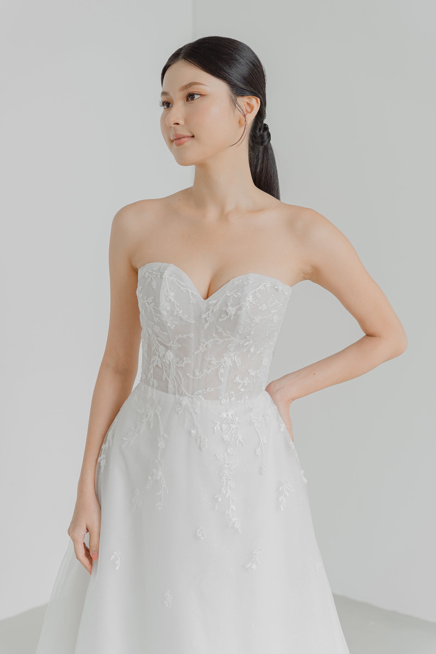 Madelyn bridal gown front view with a sweetheart neckline and slim A-line silhouette