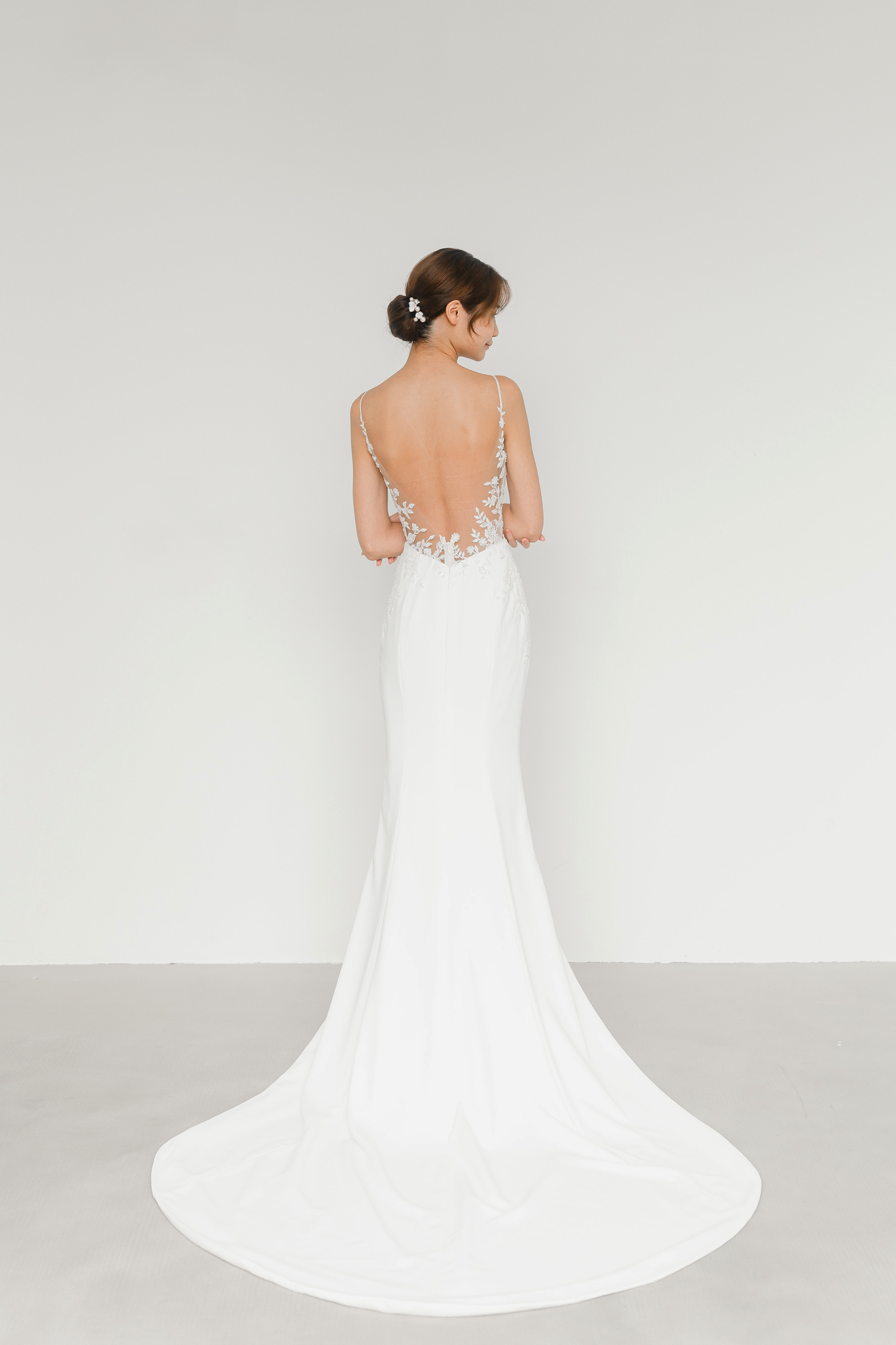 Melanie wedding dress back view with a flattering low V-back