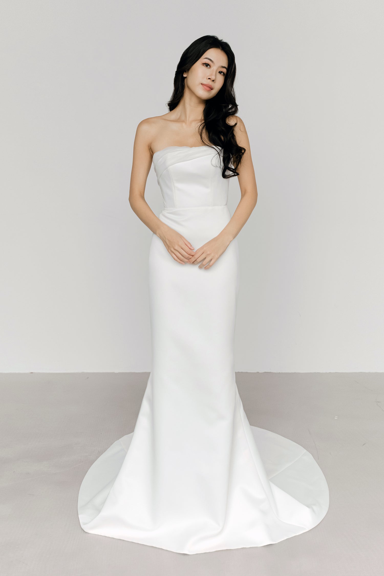 Morgan wedding dress crafted from lustrous satin with a minimalist design