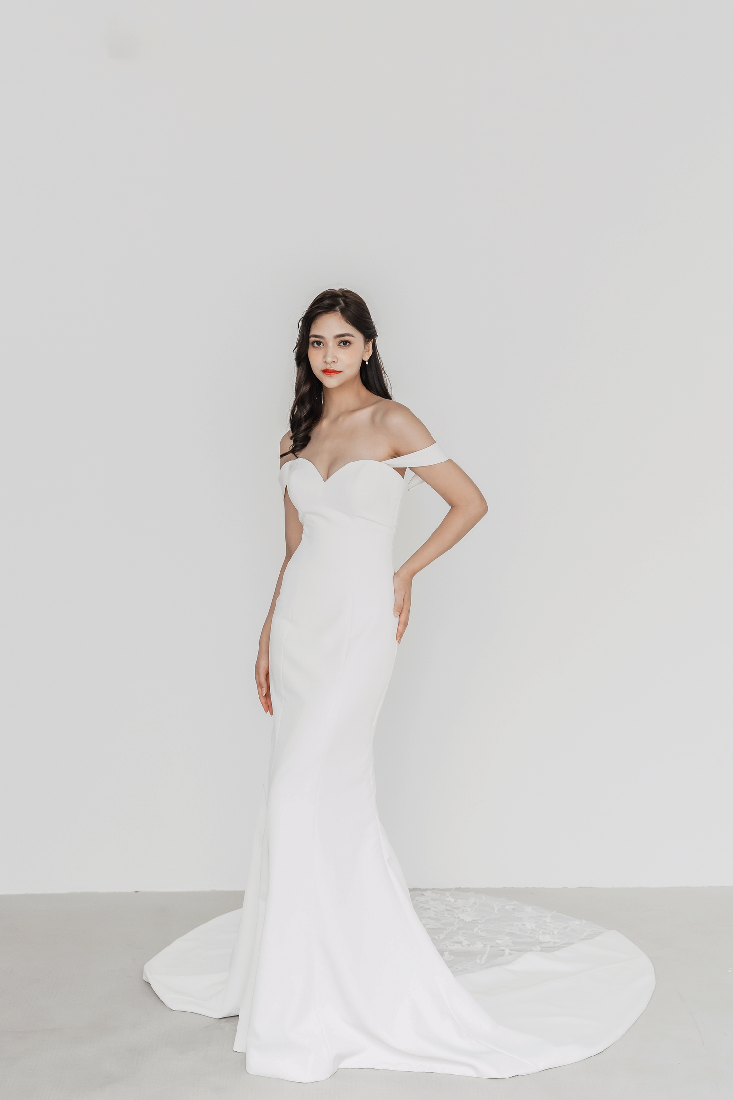 Shalyn wedding dress front view with a sleek minimalist silhouette