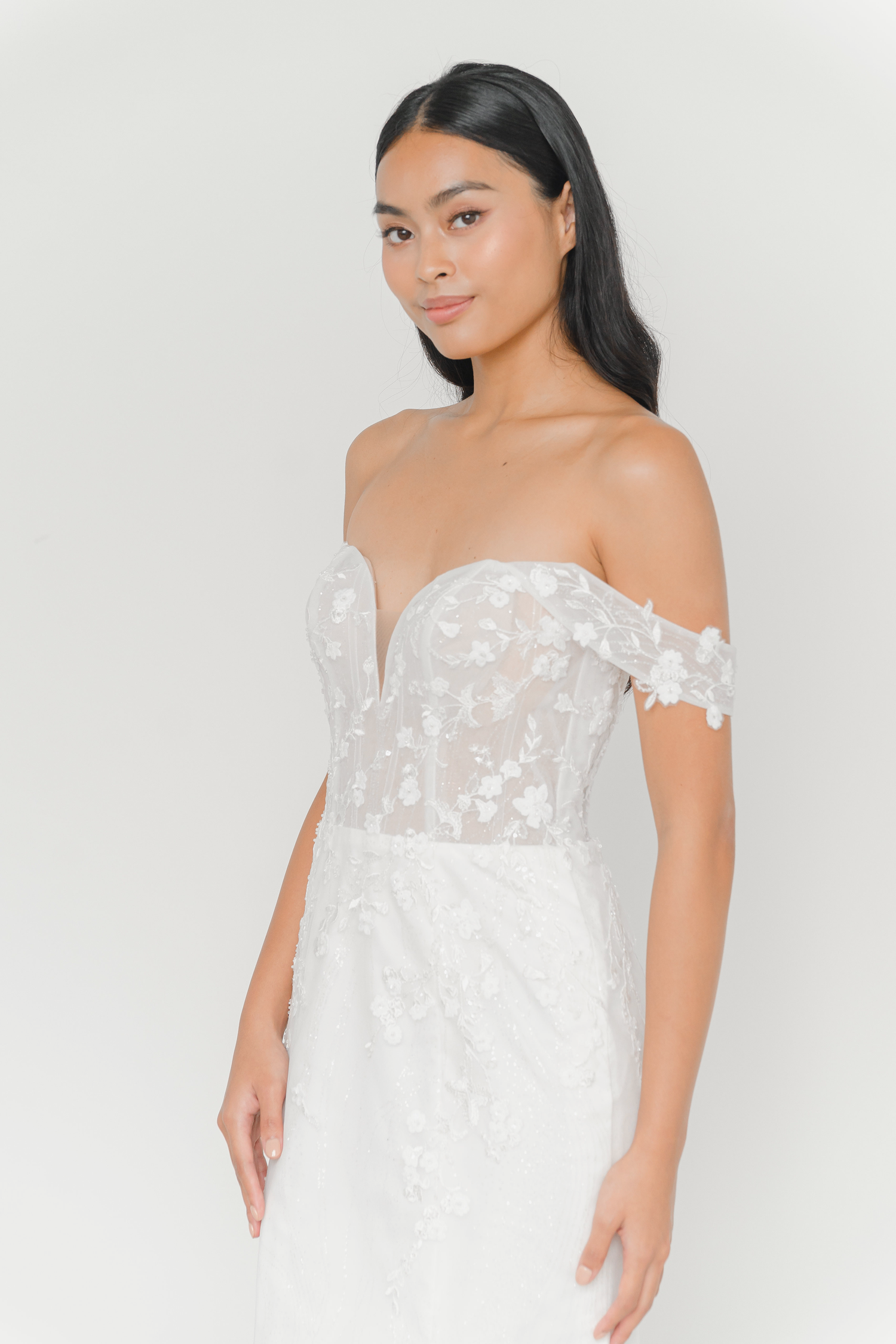 Shanice bridal gown featuring a timeless lace mermaid silhouette