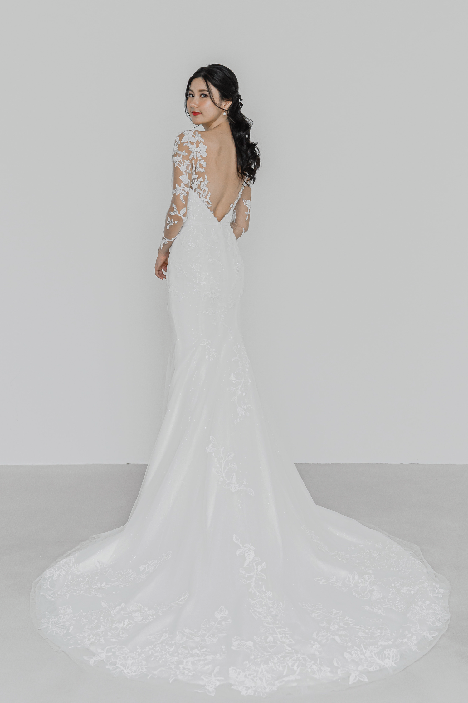 Stefani wedding dress featuring a delicate lace train