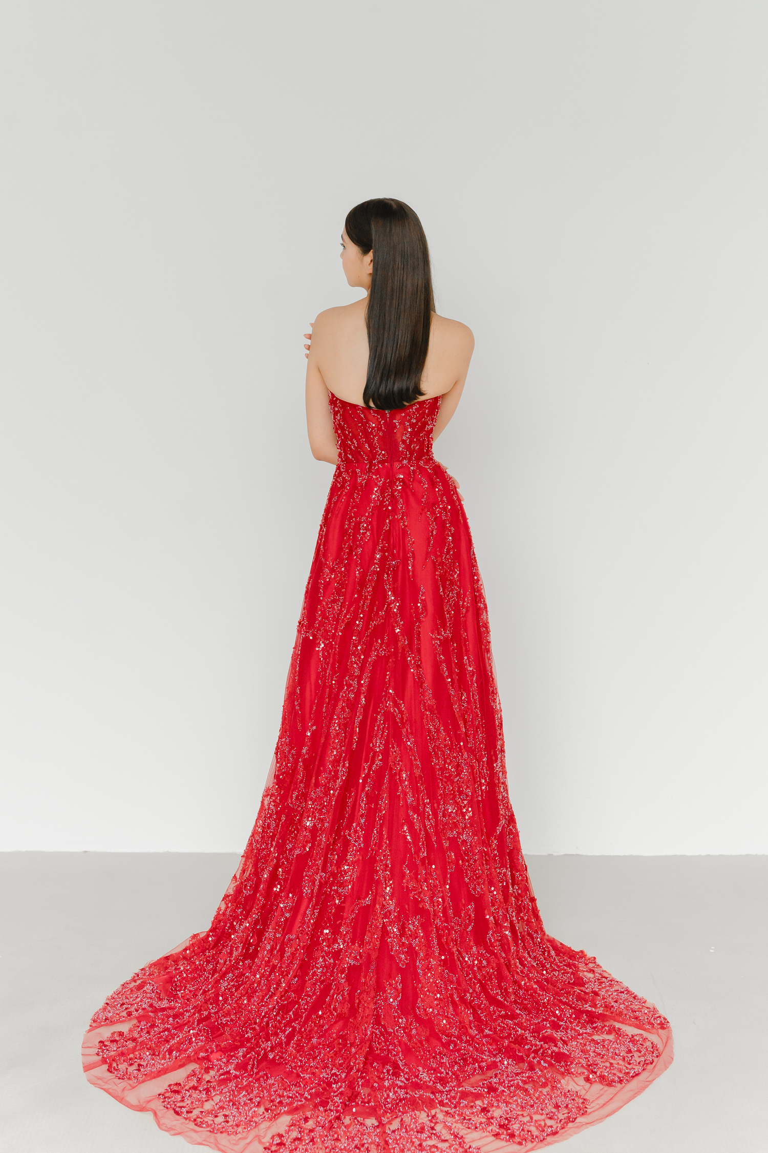 Valeria bridal evening gown back view with all-over beadwork