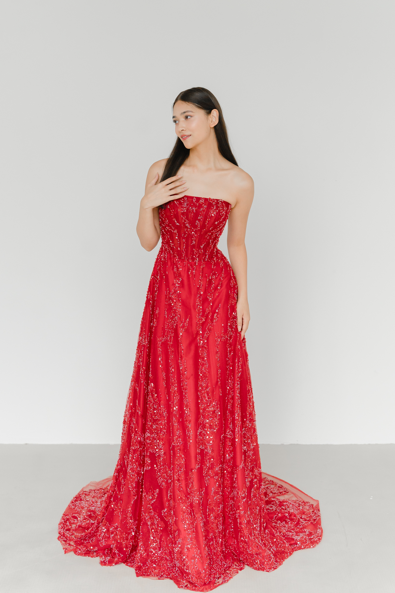Valeria beaded bridal evening gown in a slim A-line silhouette