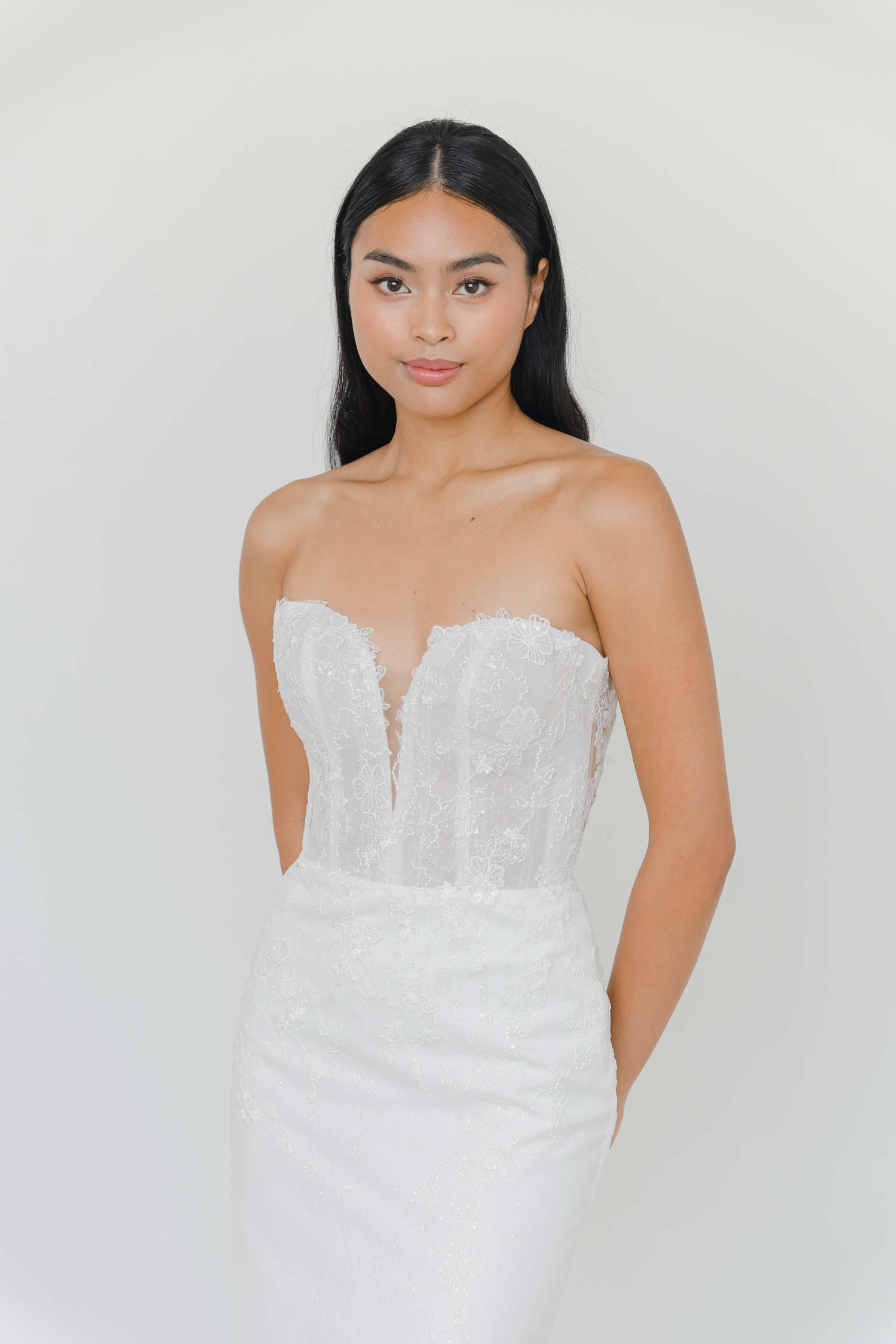 Vivian bridal gown front view with a sweetheart neckline and mermaid silhouette