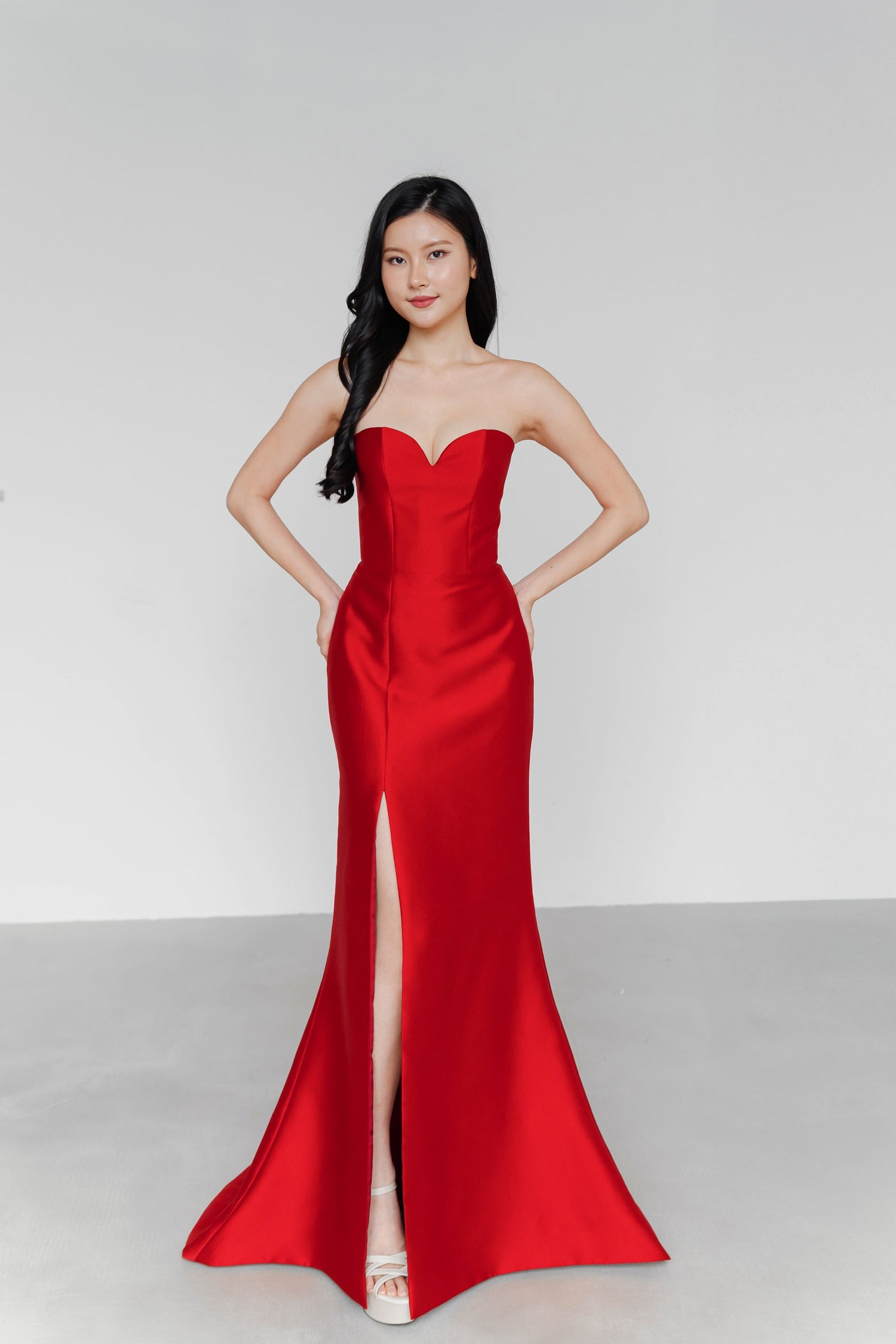 Yasmin bridal gown featuring a clean minimalist design in vivid crimson
