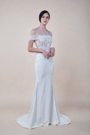 Ember - affordable off-shoulder Bridal Gown for rent in Singapore
