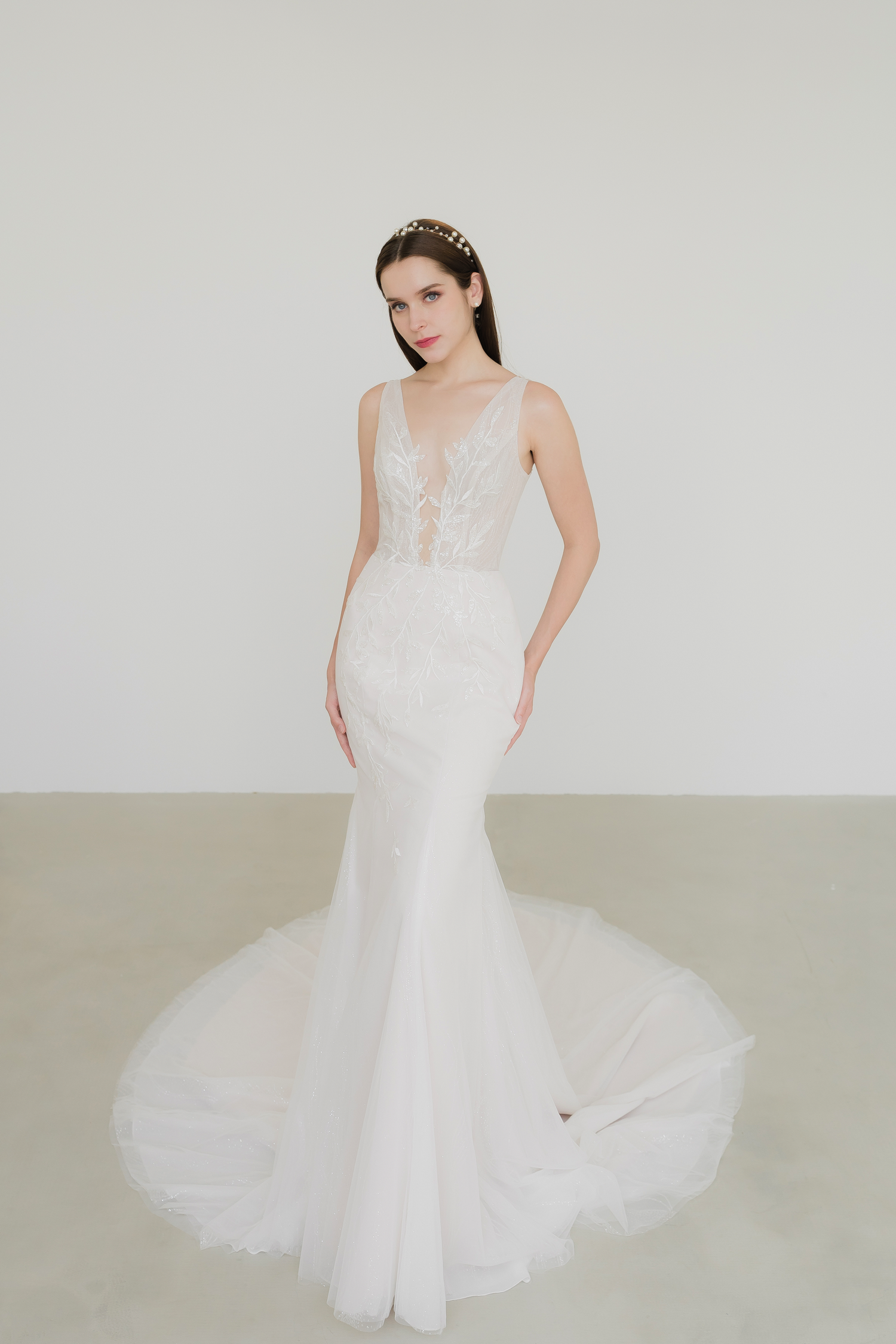 Alana wedding dress featuring shimmering glitter tulle and delicate lace appliqués