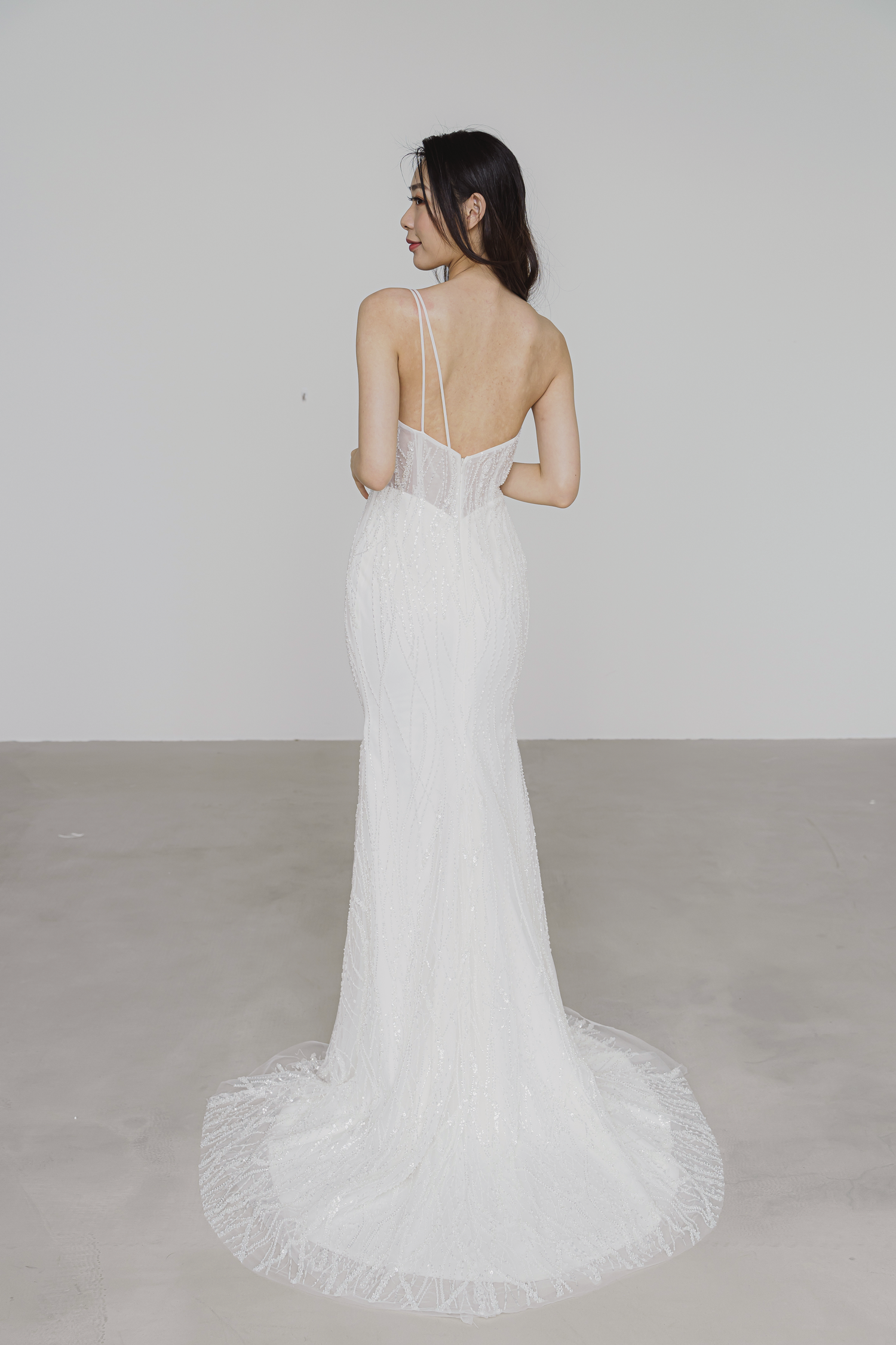 Blake wedding dress featuring shimmering beadwork from every angle