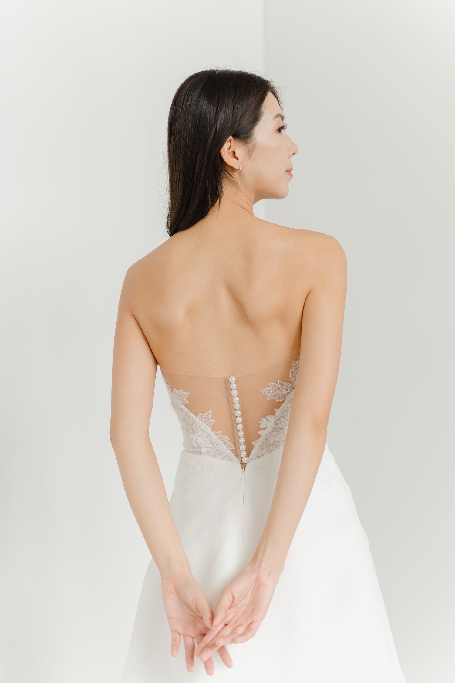 Cherie wedding dress back view with an elegant A-line silhouette