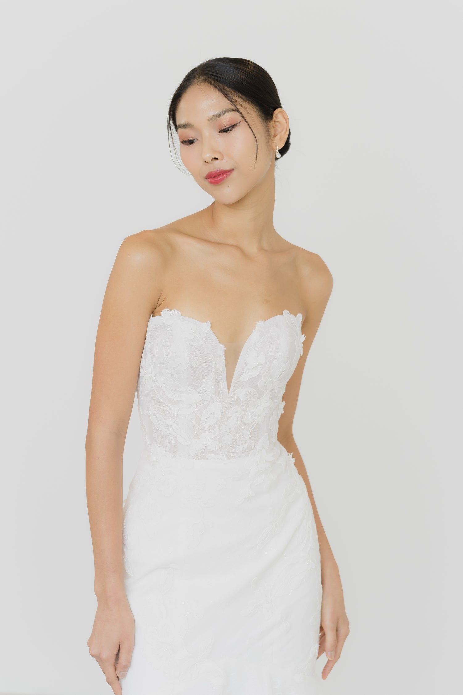 Close-up of Chevonne bridal gown showcasing the sweetheart neckline