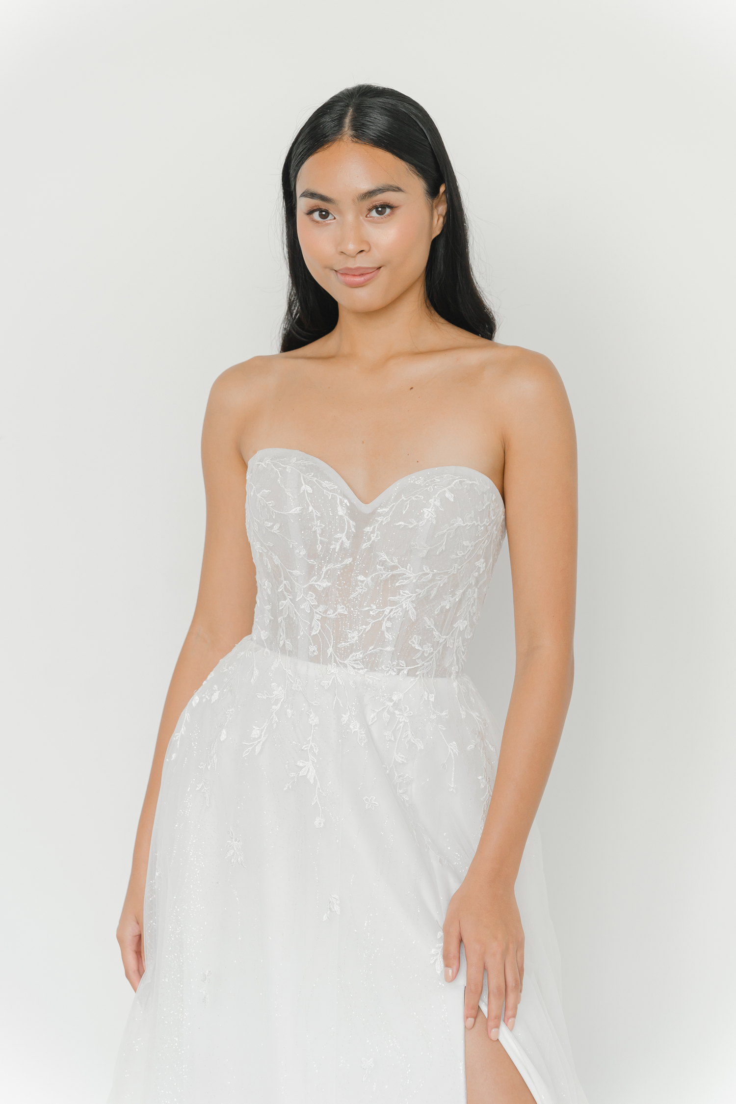 Ellery wedding dress front view with a sweetheart neckline and A-line silhouette