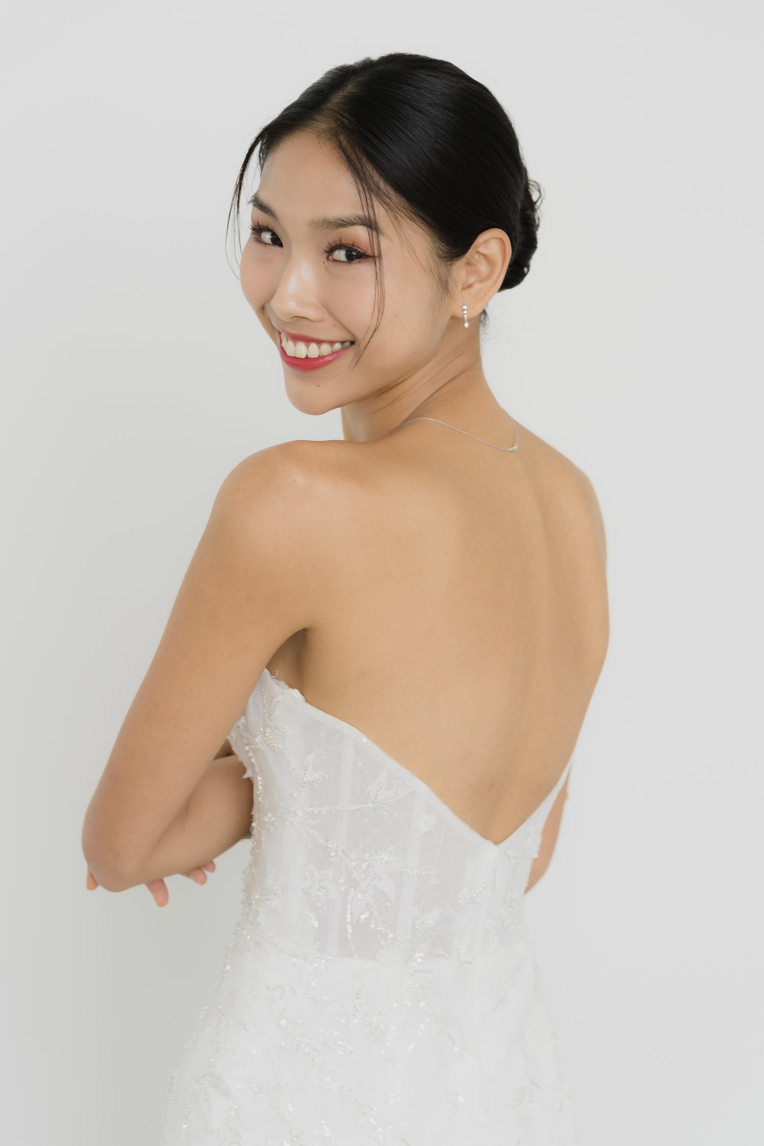 Esme bridal gown back view with an elegant fitted silhouette