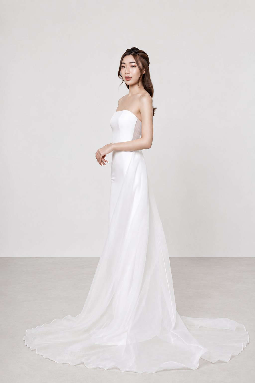 Felicia bridal gown front view with a straight neckline and relaxed mermaid silhouette