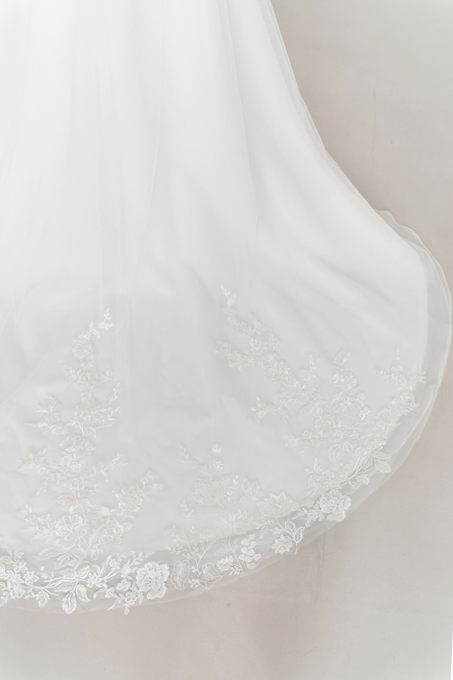 Freya bridal gown train showcasing layers of soft tulle and an elegant flowing train