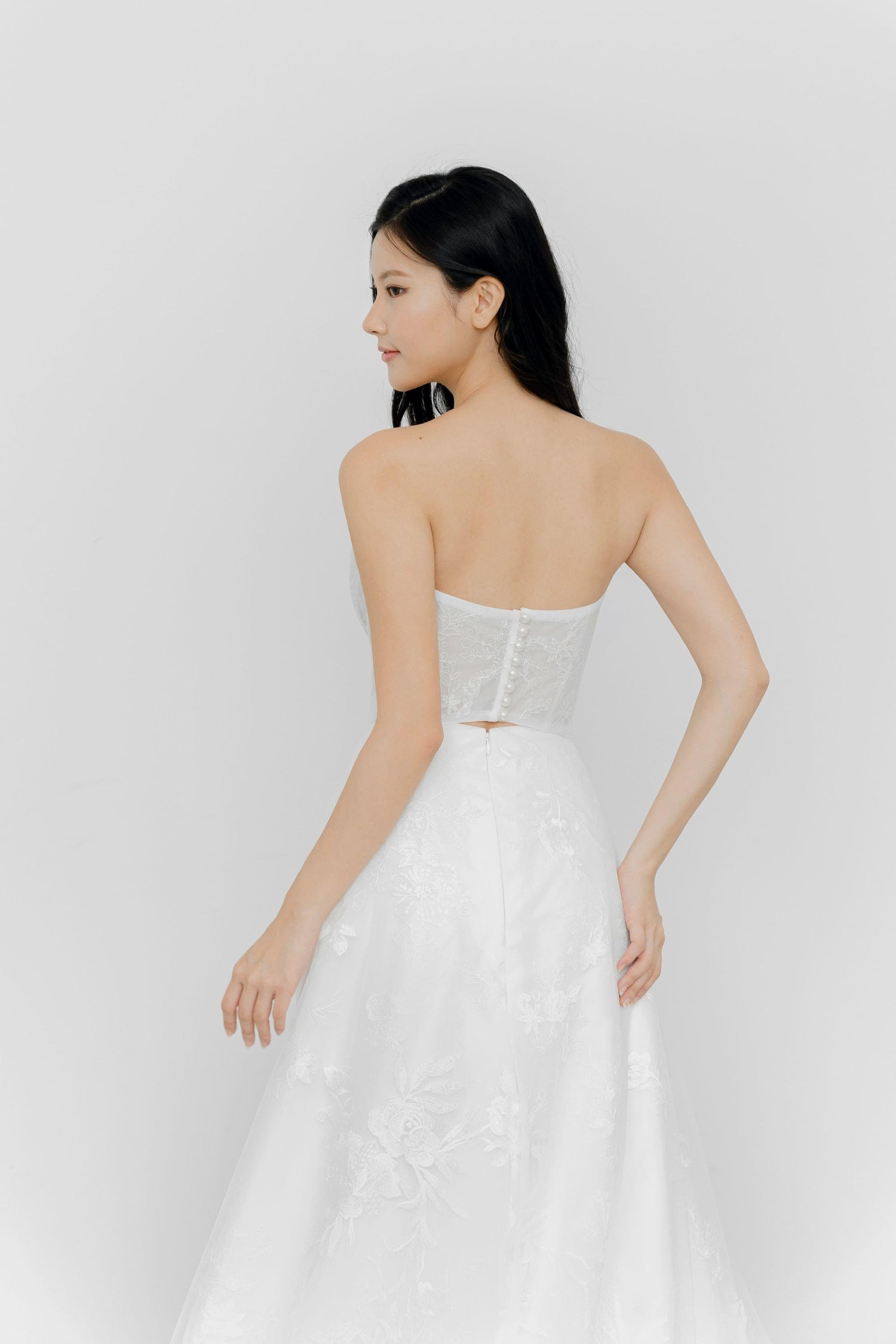 Gabriella bridal gown back view with a distinctive back cut-out design