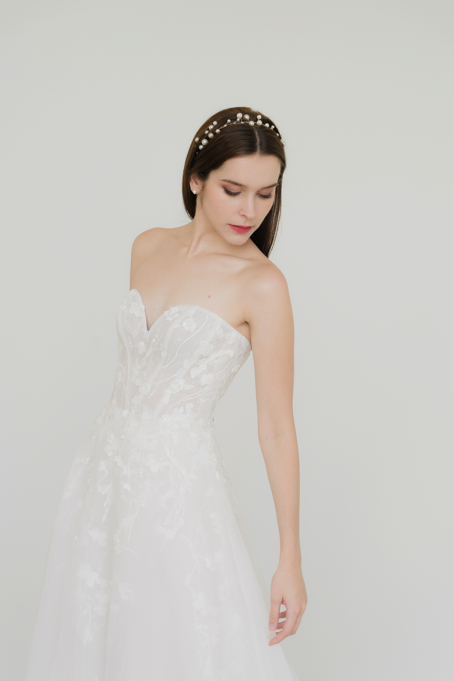 Gladys wedding dress front view with a sweetheart neckline and soft A-line silhouette
