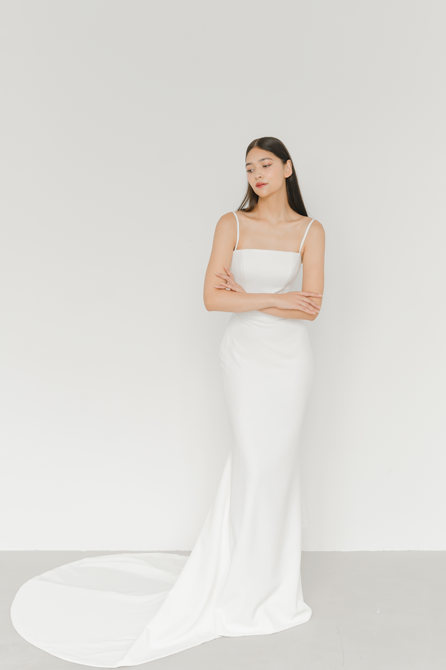 Gwen bridal gown front view with a clean minimalist silhouette