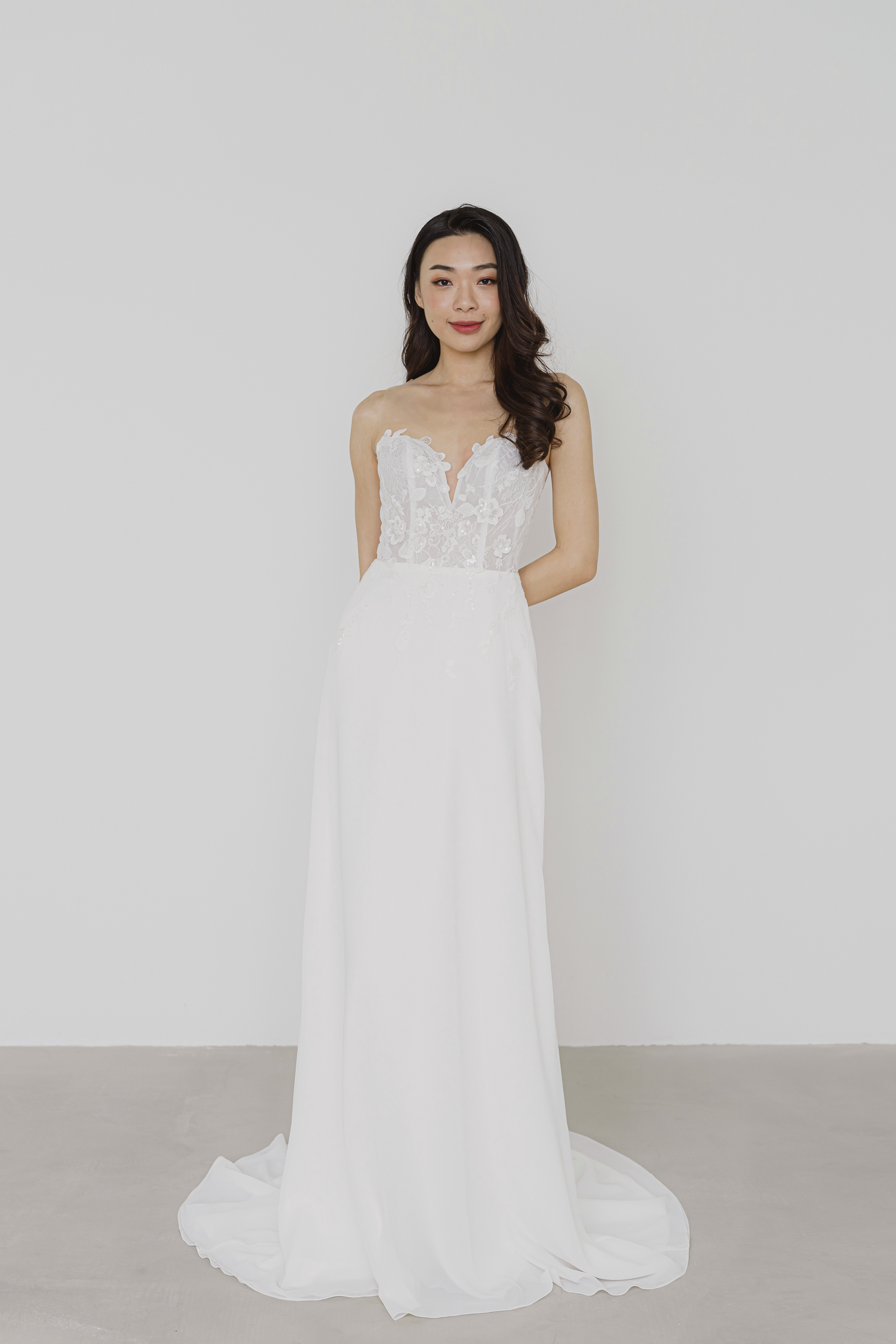 Hannah bridal gown featuring a slim A-line silhouette