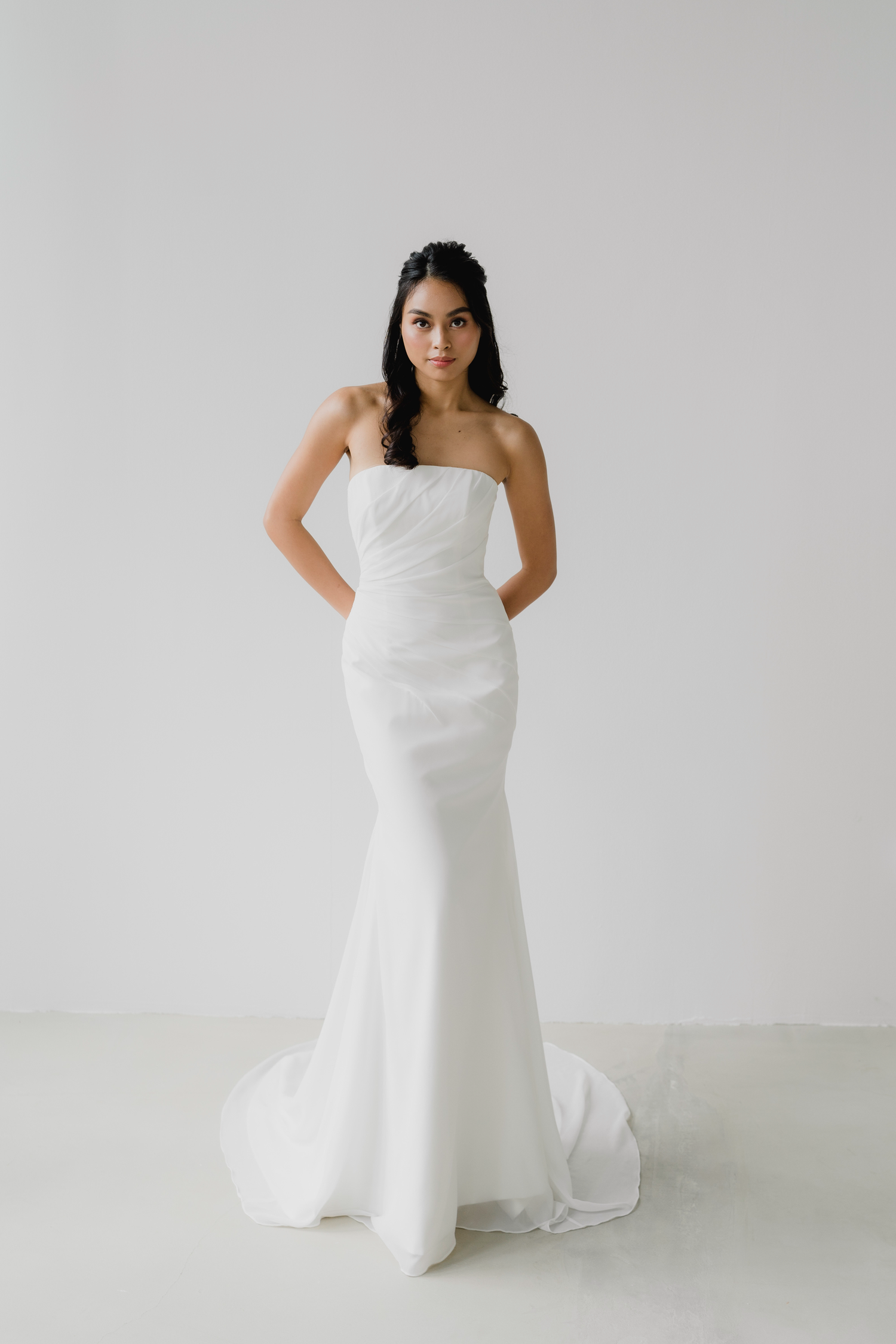Heidi wedding dress front view with a straight neckline