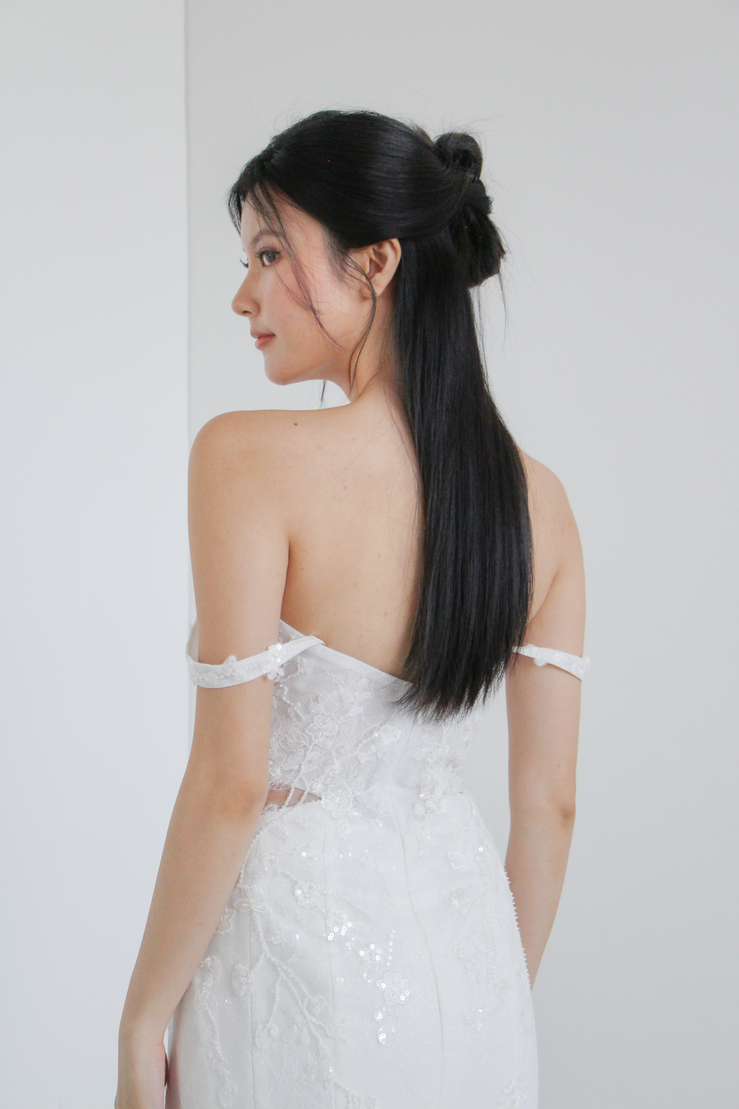 Isadora bridal gown back view with elegant lace detailing
