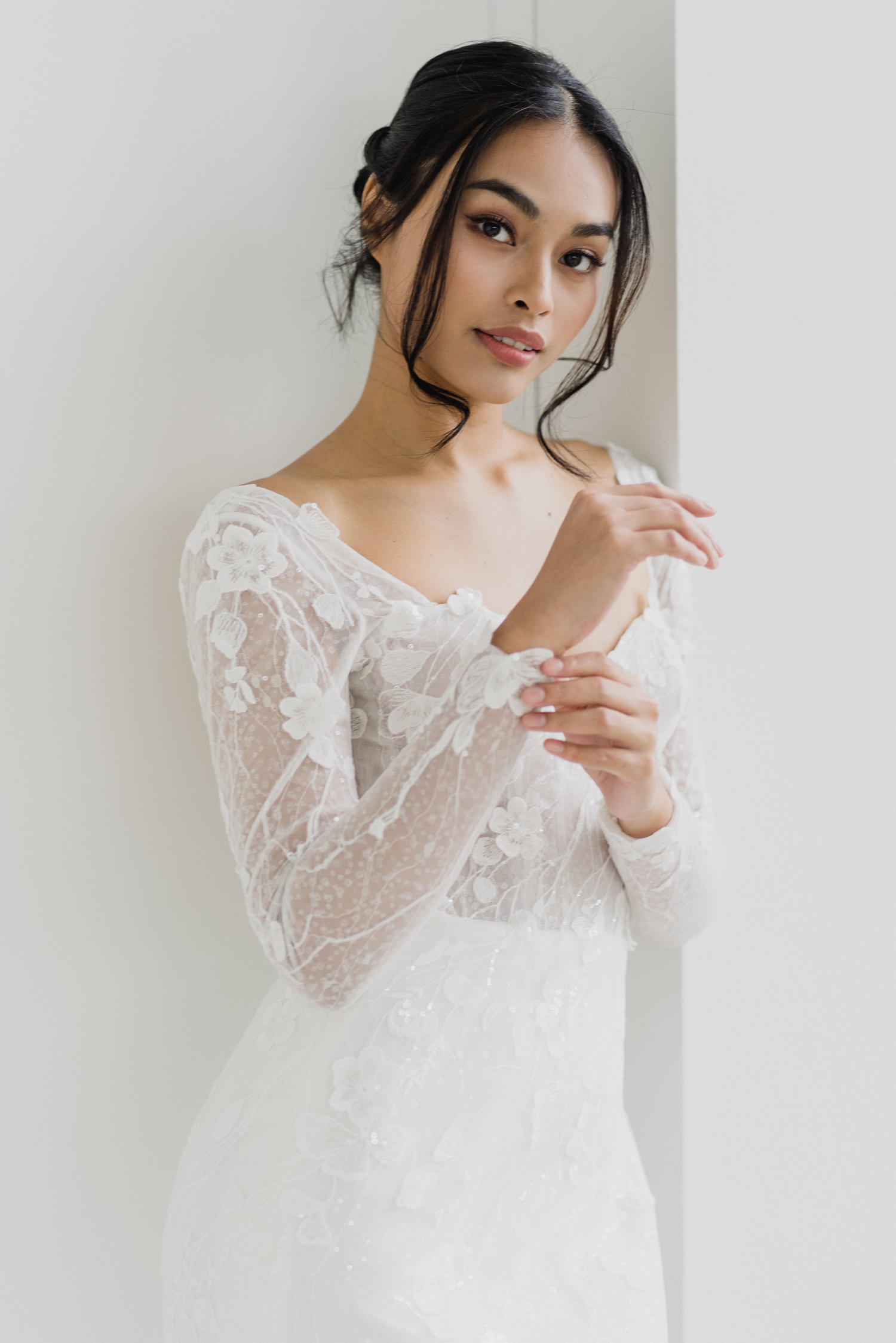 Katrina wedding dress styled with detachable long sleeves