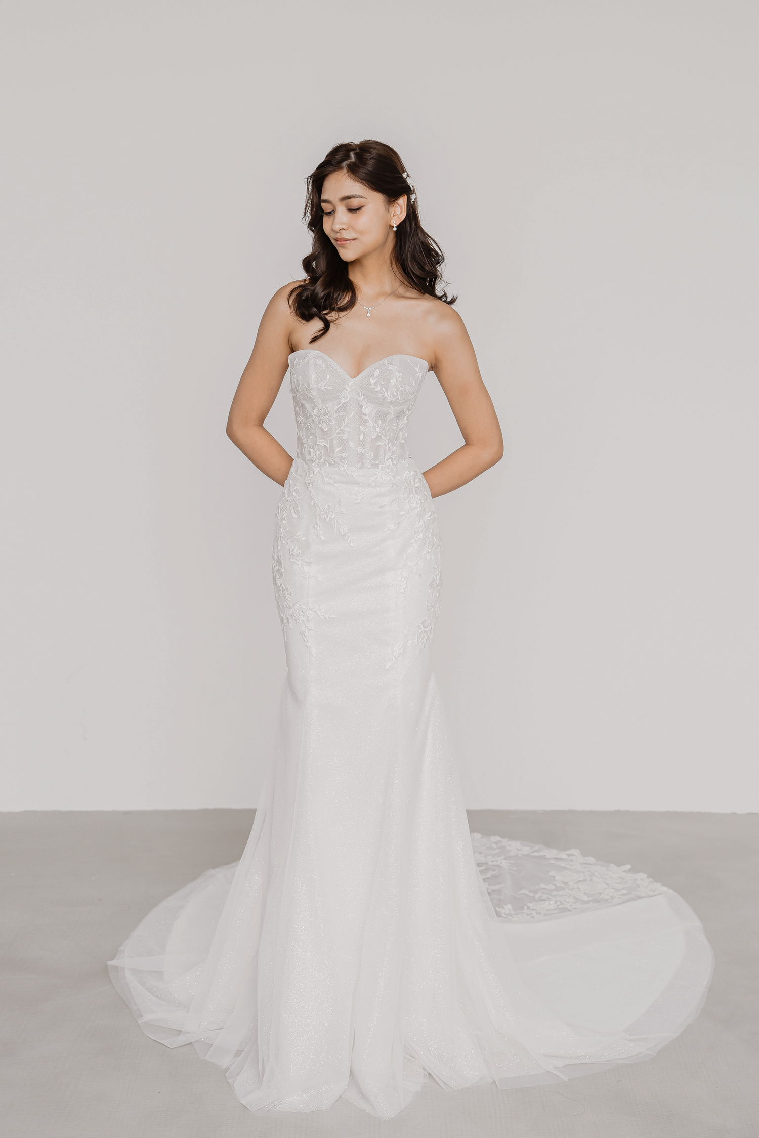 Kezia wedding gown featuring an ultra-sparkling glitter tulle silhouette