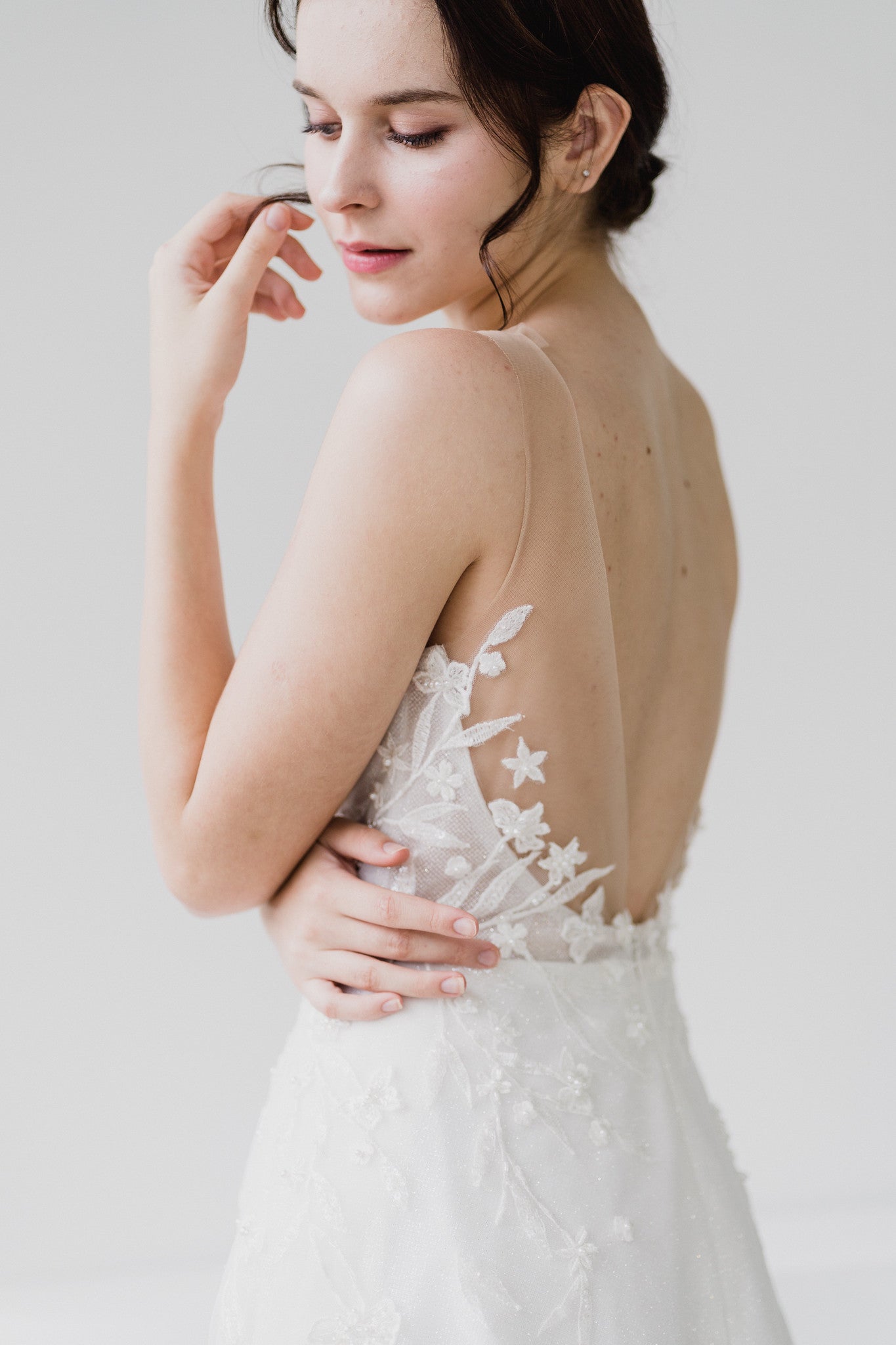 Leanne wedding dress side view with an A-line silhouette
