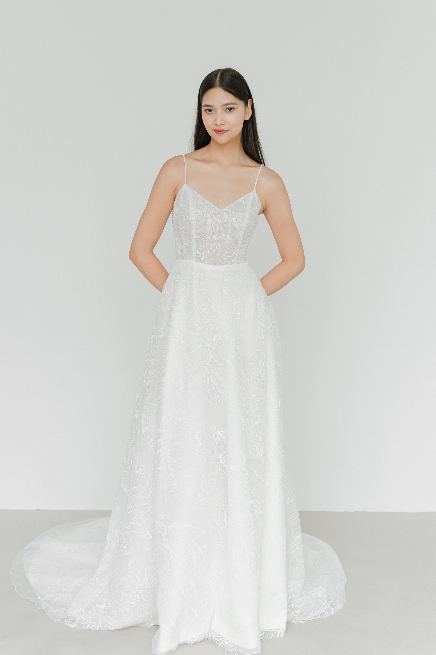 Lola A-line wedding dress front view with V-neckline