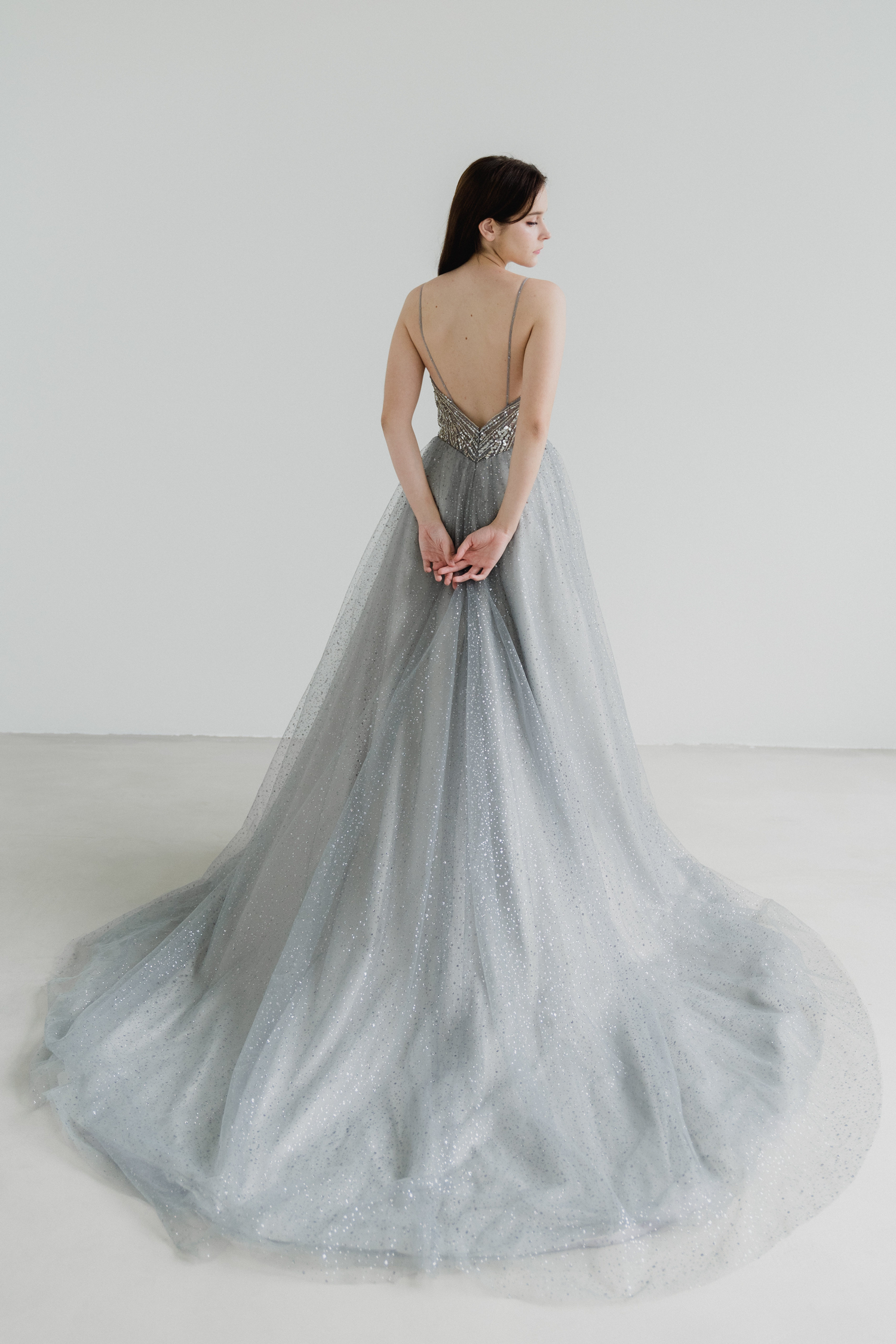 Luella evening dress back view with shimmering sequinned detailing