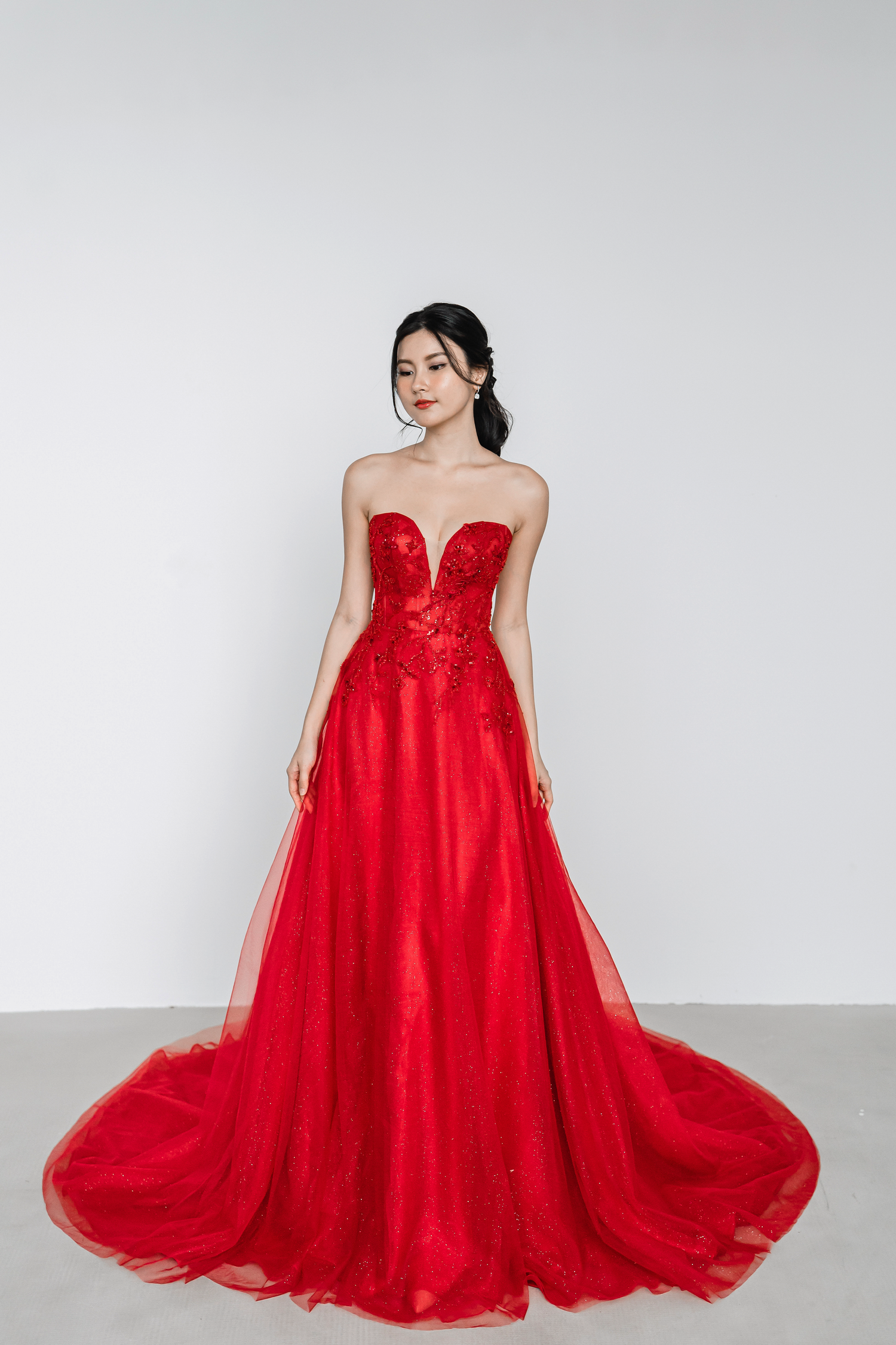 Macy bridal evening gown front view with a sweetheart neckline