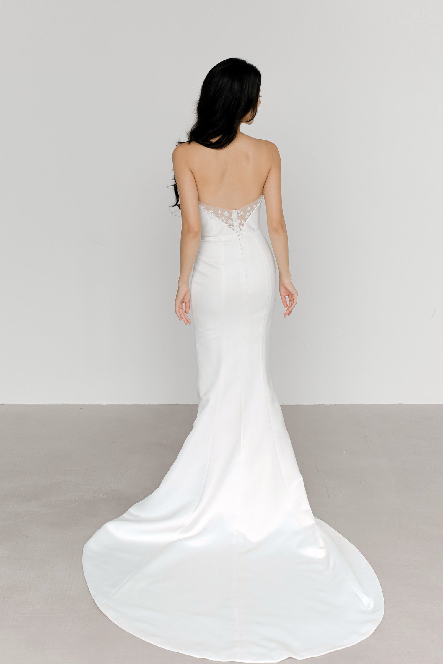 Morgan bridal gown back view showcasing the elegant fitted silhouette