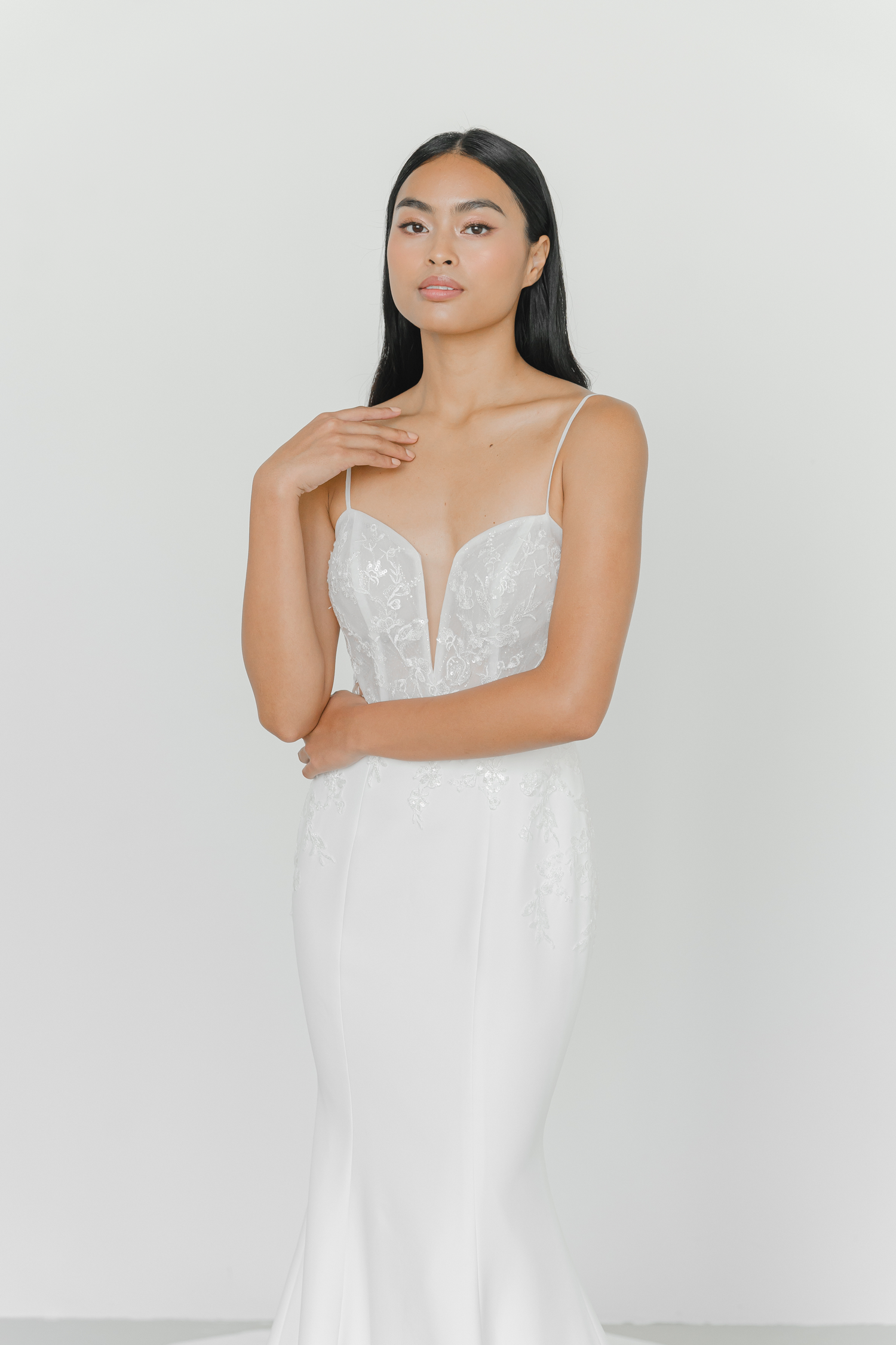 Natalie wedding dress front view with a sweetheart neckline and mermaid silhouette