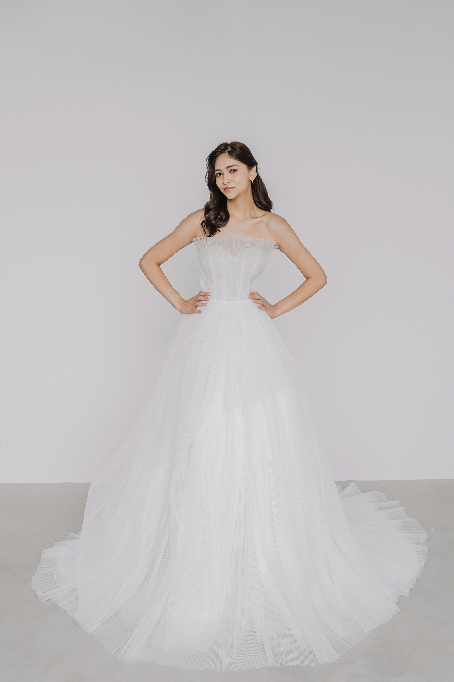 Oriya wedding gown front view with a voluminous ballgown silhouette