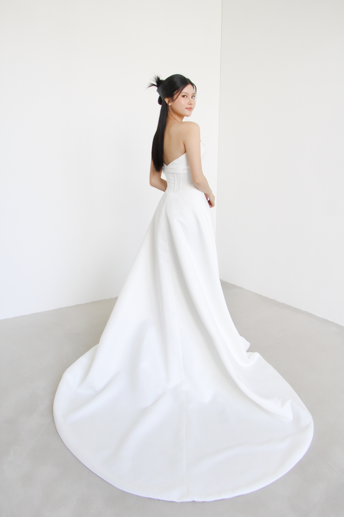 Rosalie wedding gown train showcasing the graceful flowing silhouette