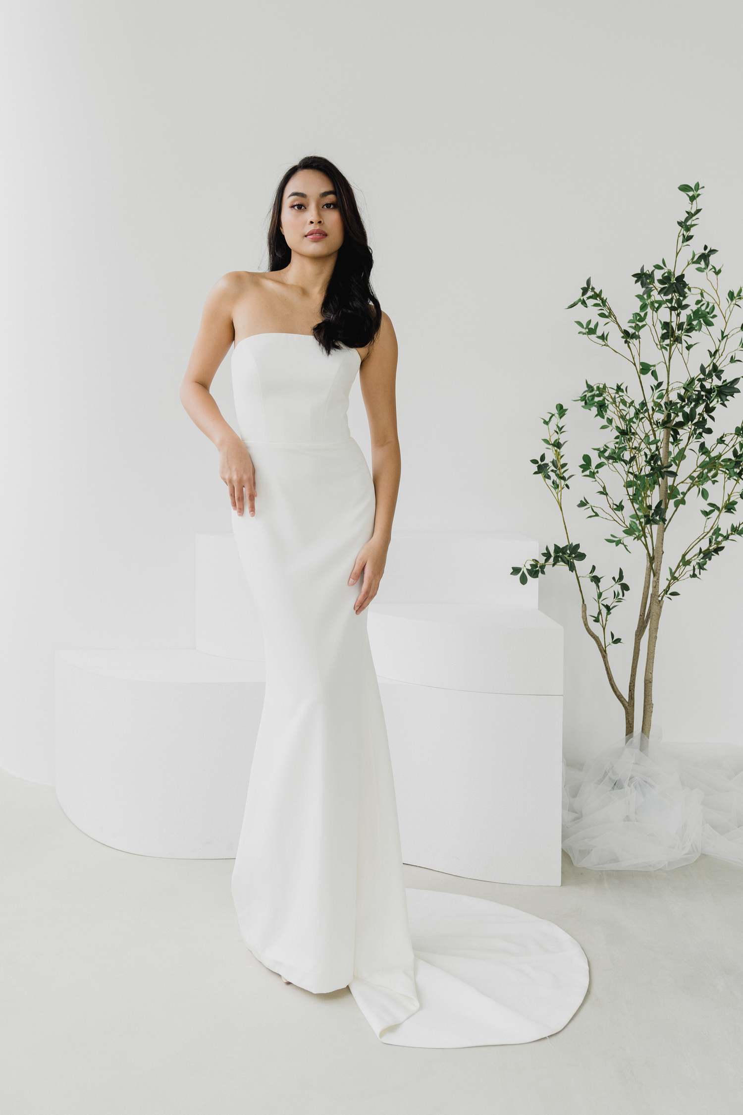 Sarah minimalist bridal dress worn without the cheongsam overlay 