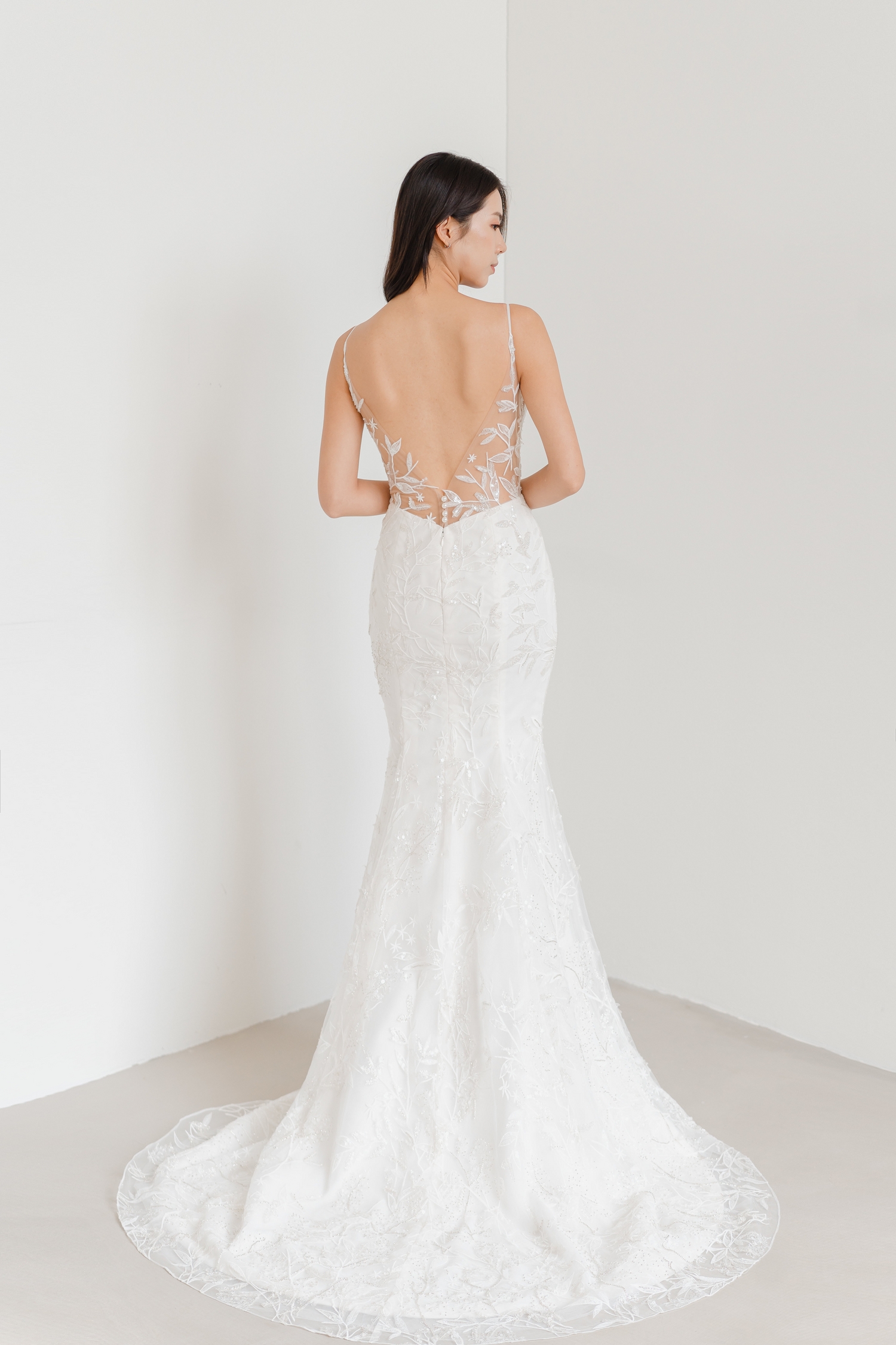Shannon wedding dress back view with a graceful low back