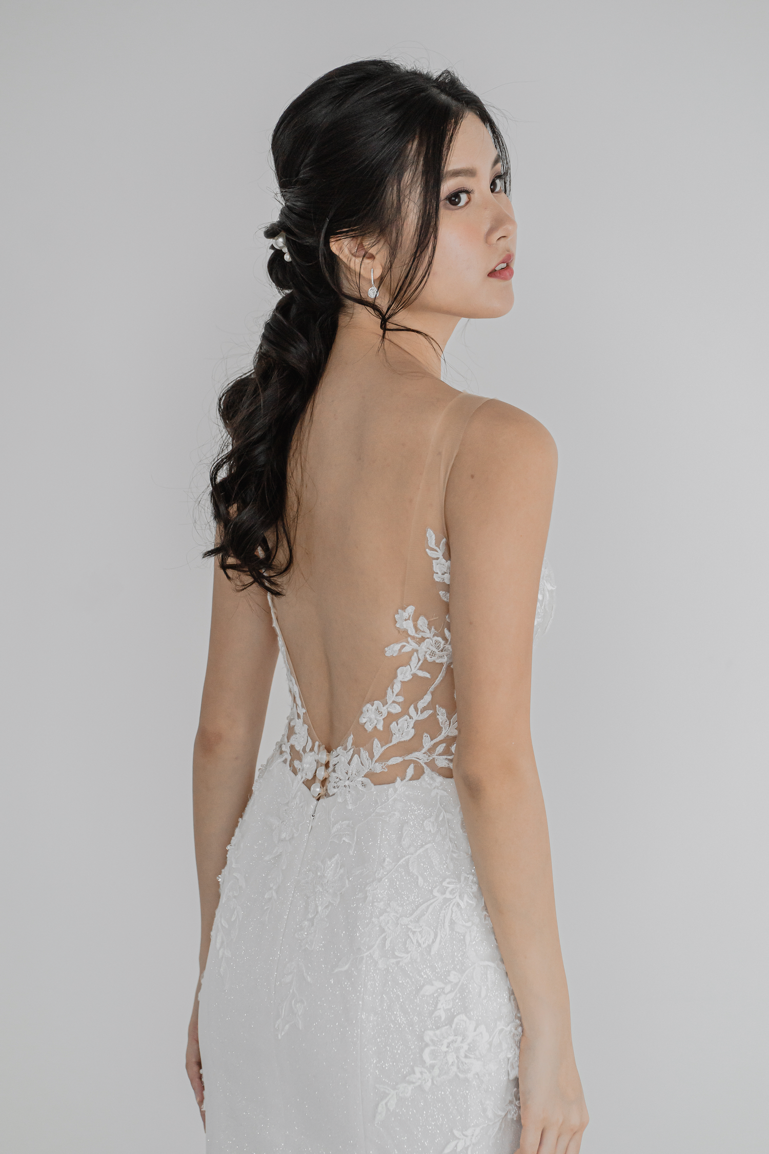 Sheila bridal gown back view with a graceful low V-back