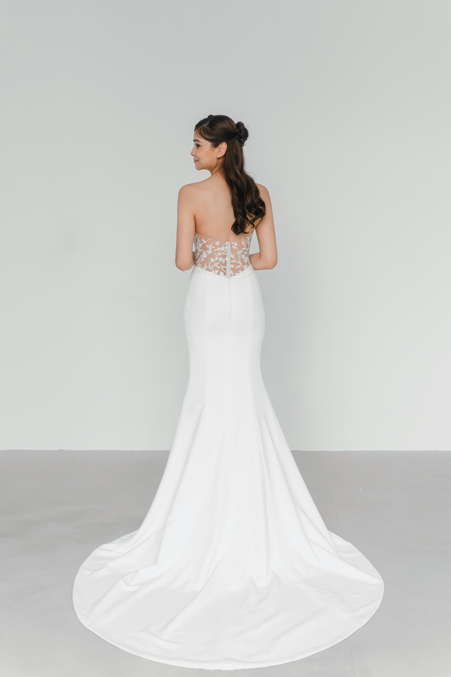 Tammi wedding dress back view with a delicate lace back panel
