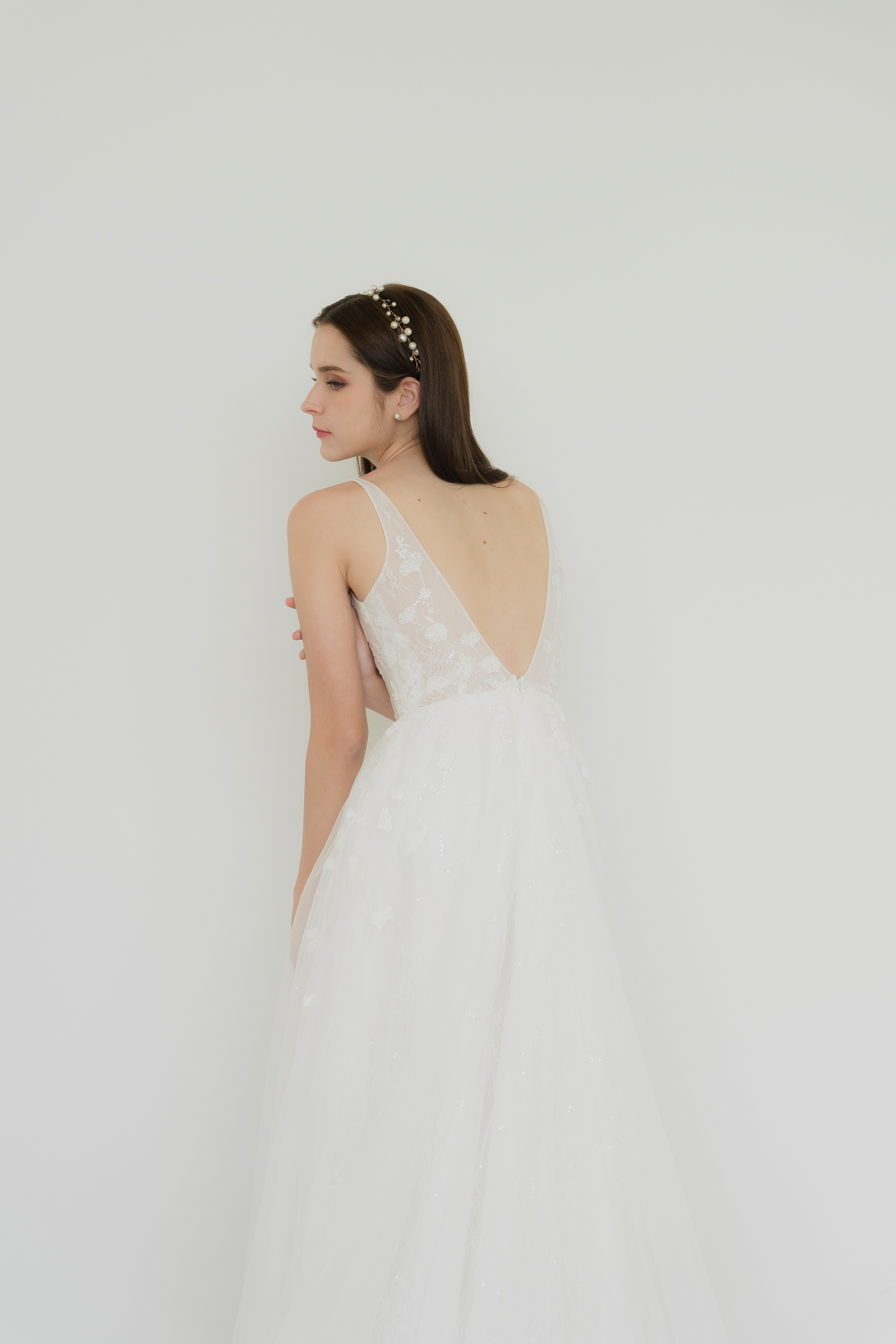 Tena wedding dress back view with an elegant V-back