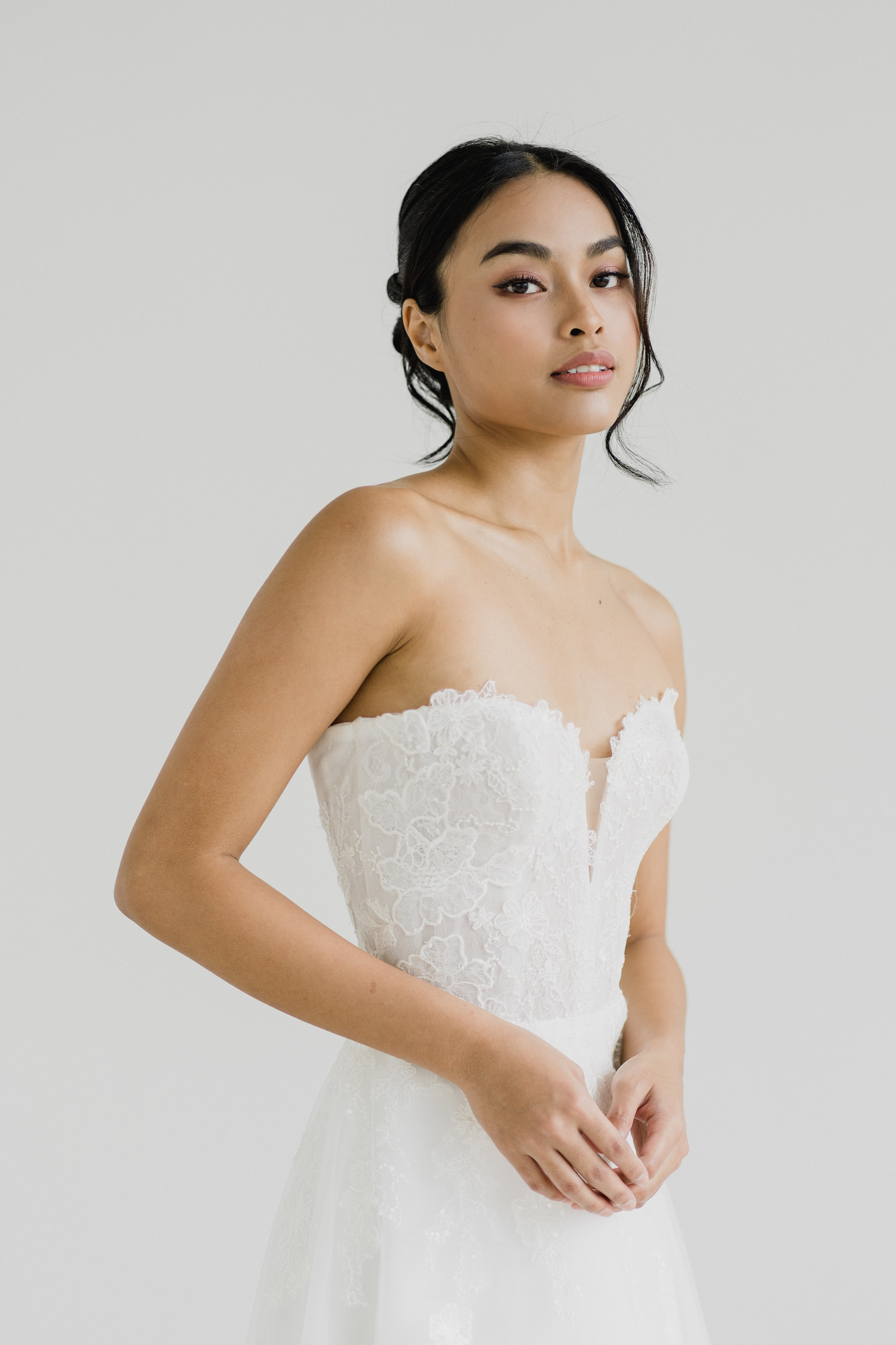 Valene bridal gown featuring classic lace and airy tulle