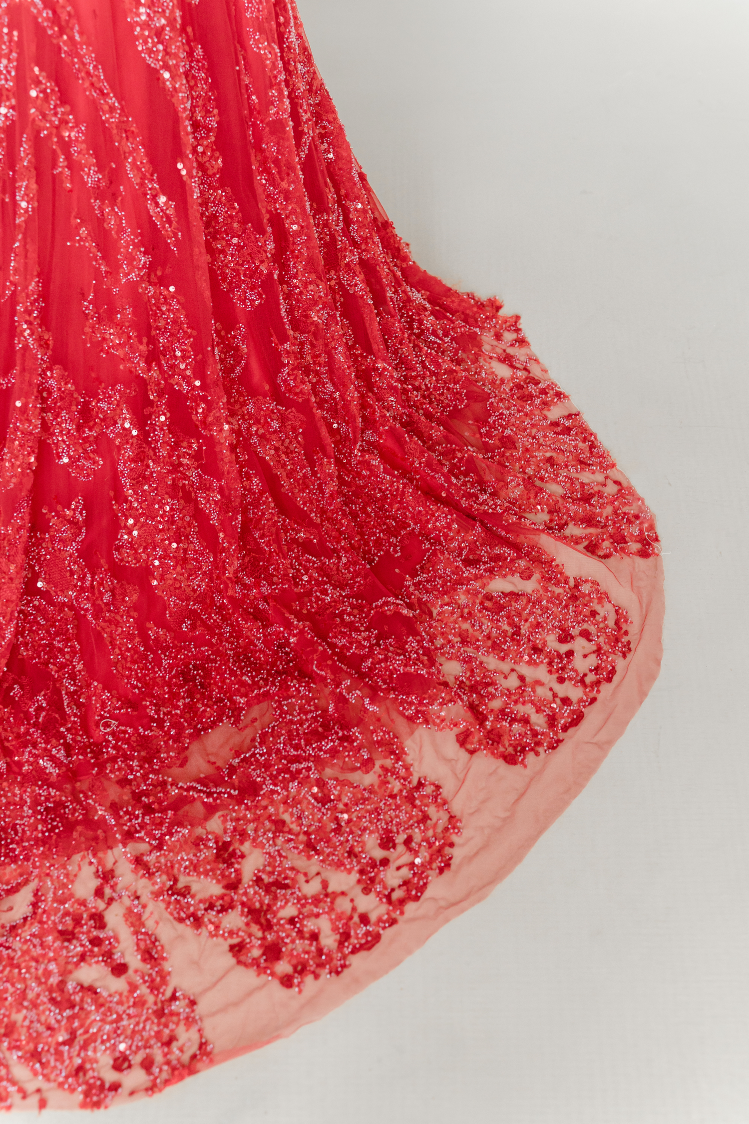 Close-up of Valeria bridal evening gown with intricate beadwork
