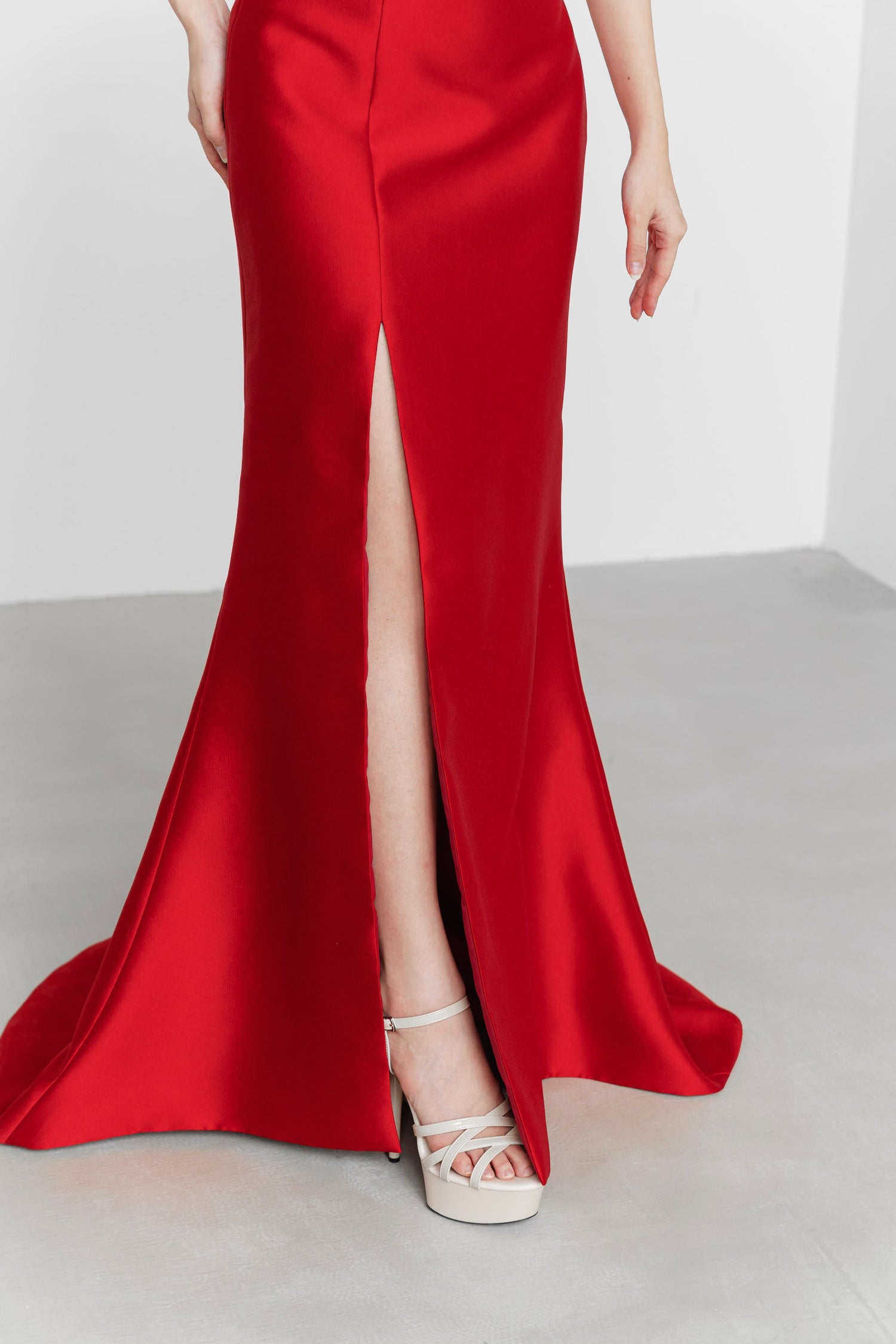 Close-up of Yasmin wedding gown highlighting the sleek fitted silhouette